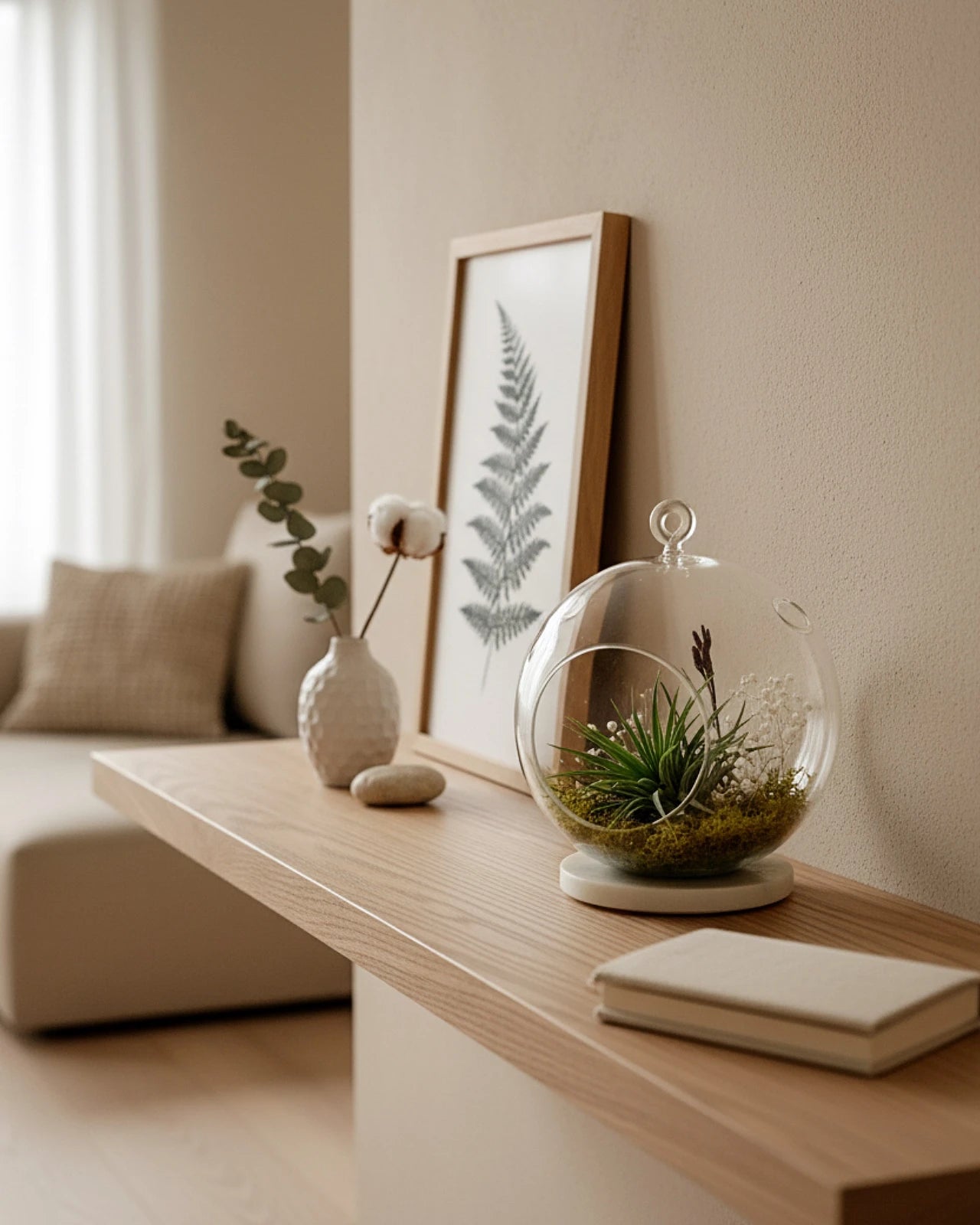 composizione terrarium sospesi con piante aeree tillandsie ionanthe e muschio stabilizzato - roma