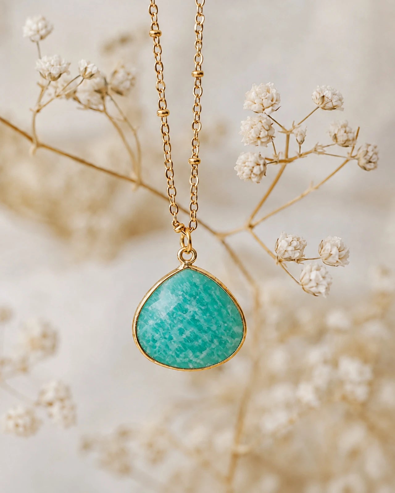 collana artigianale made in paris in ottone placcato oro 18k 2 micron con ciondolo pietra naturale - Io Sono La Luce Roma