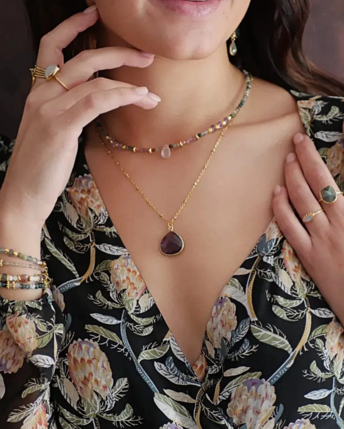 collana artigianale made in paris in ottone placcato oro 18k 2 micron con ciondolo pietra naturale | Roma