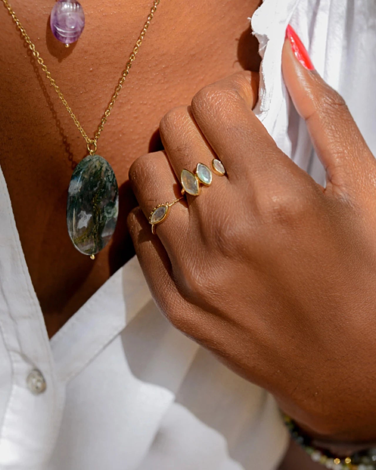 anelli artigianale made in France regolabile in ottone placcato oro 18k 2 micron con pietre naturali - Roma