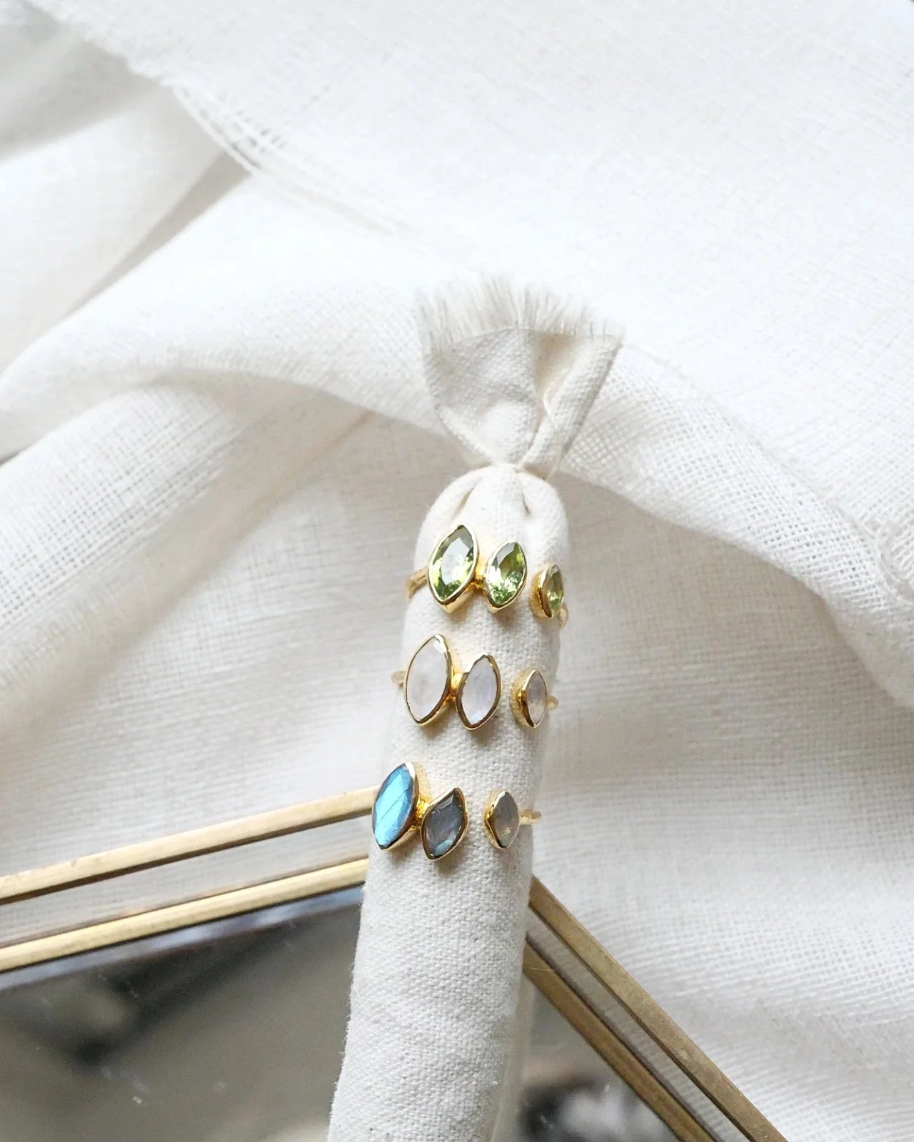 anelli artigianale made in France regolabile in ottone placcato oro 18k 2 micron con pietre naturali - Roma