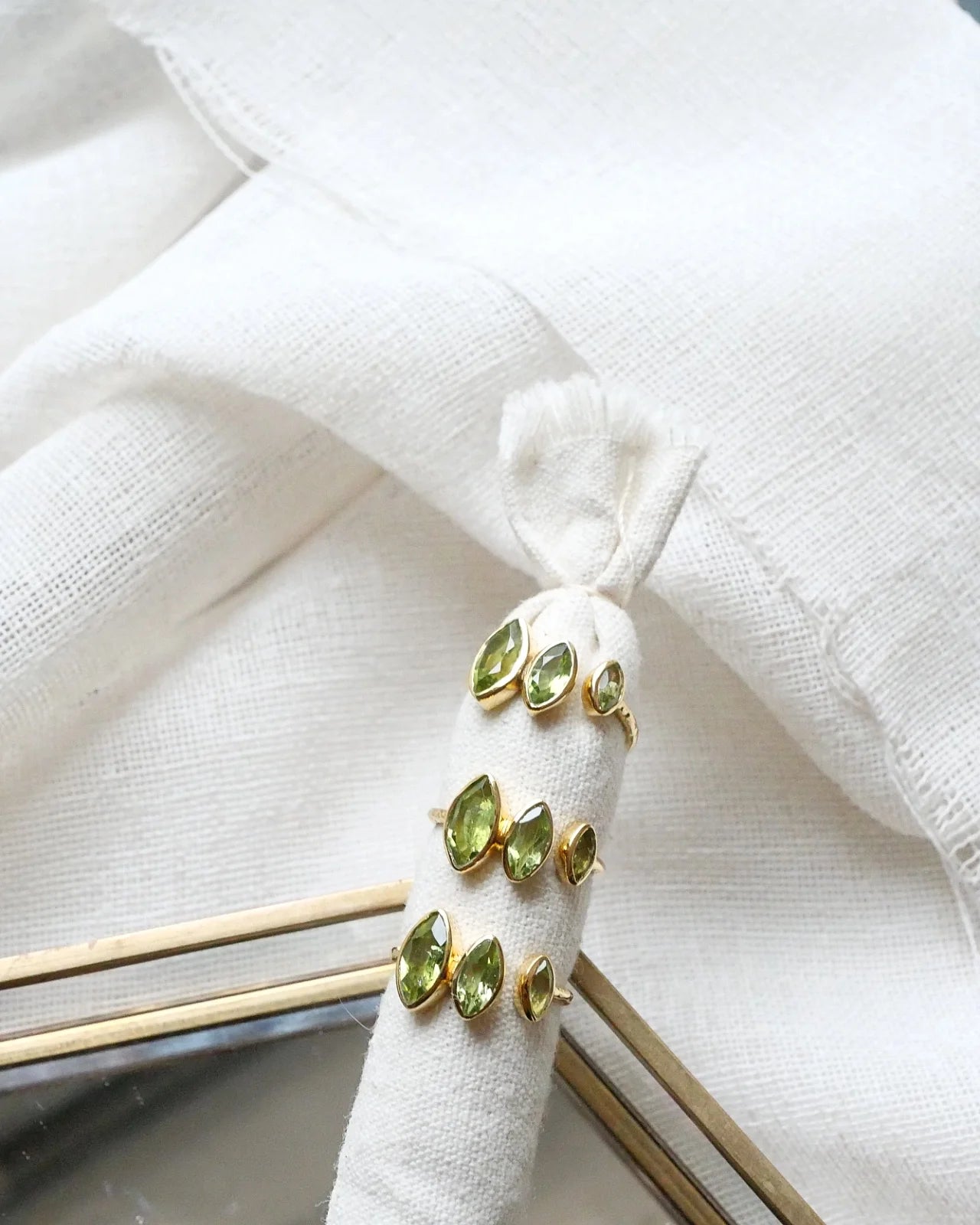 anelli artigianale made in France regolabile in ottone placcato oro 18k 2 micron con pietre naturali - peridoto