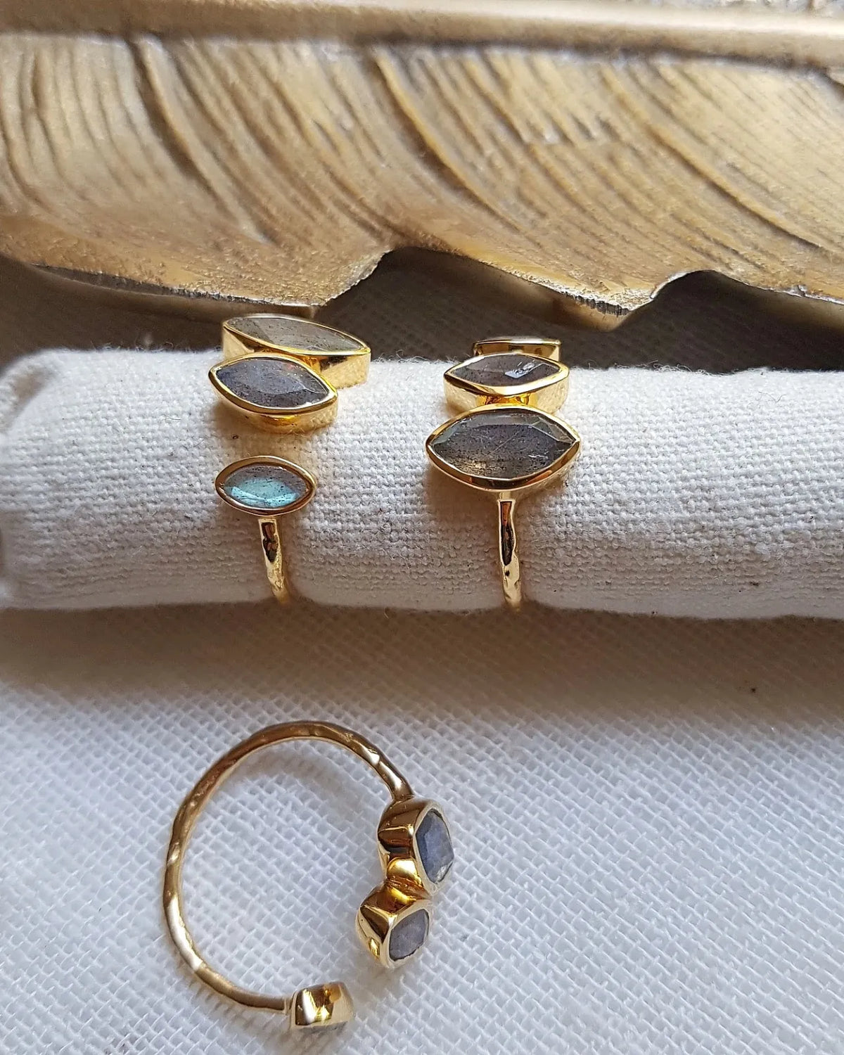 anelli artigianale made in France regolabile in ottone placcato oro 18k 2 micron con pietre naturali