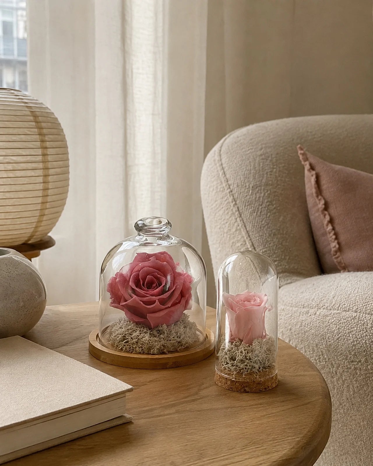 Fabula - Rose stabilizzate in campane di vetro con base di legno o sughero | Dimensione Piccola e Grande - Io Sono La Luce | Roma