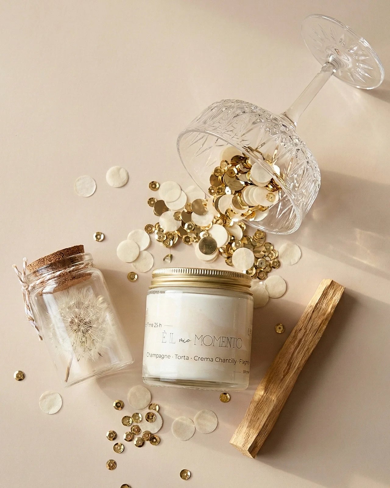 Gift box per celebrare occasioni speciali: candela profumata cera di soia, fiore dei desideri ( soffione dandelion dente di leone ) e palo santo | Per traguardi raggiunti, vittorie e realizzazione dei sogni 