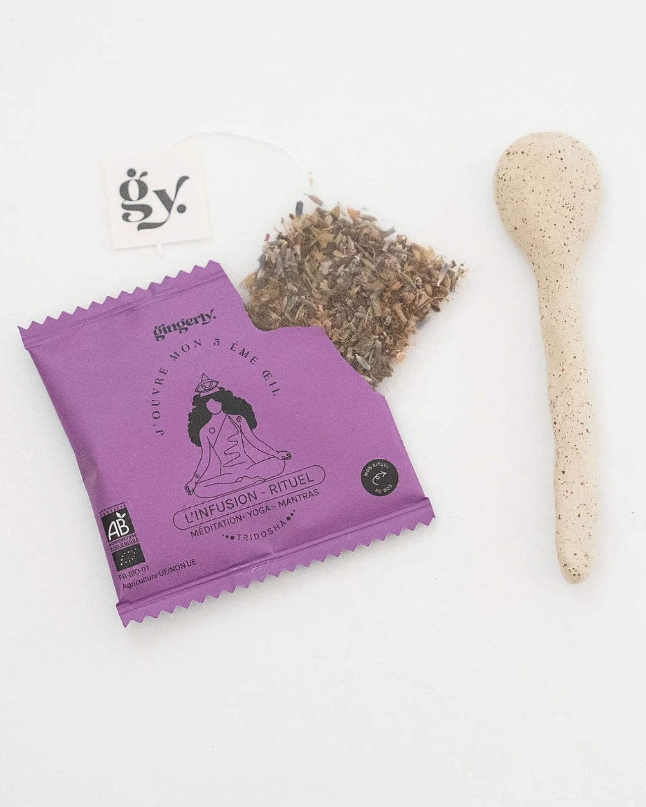 Infusi ayurvedici biologici certificati ECOCERT - piante a taglio largo in bustina per rituali di benessere olistico di 10 minuti | Apro il mio Terzo Occhio: tulsi, rosa e rosmarino 