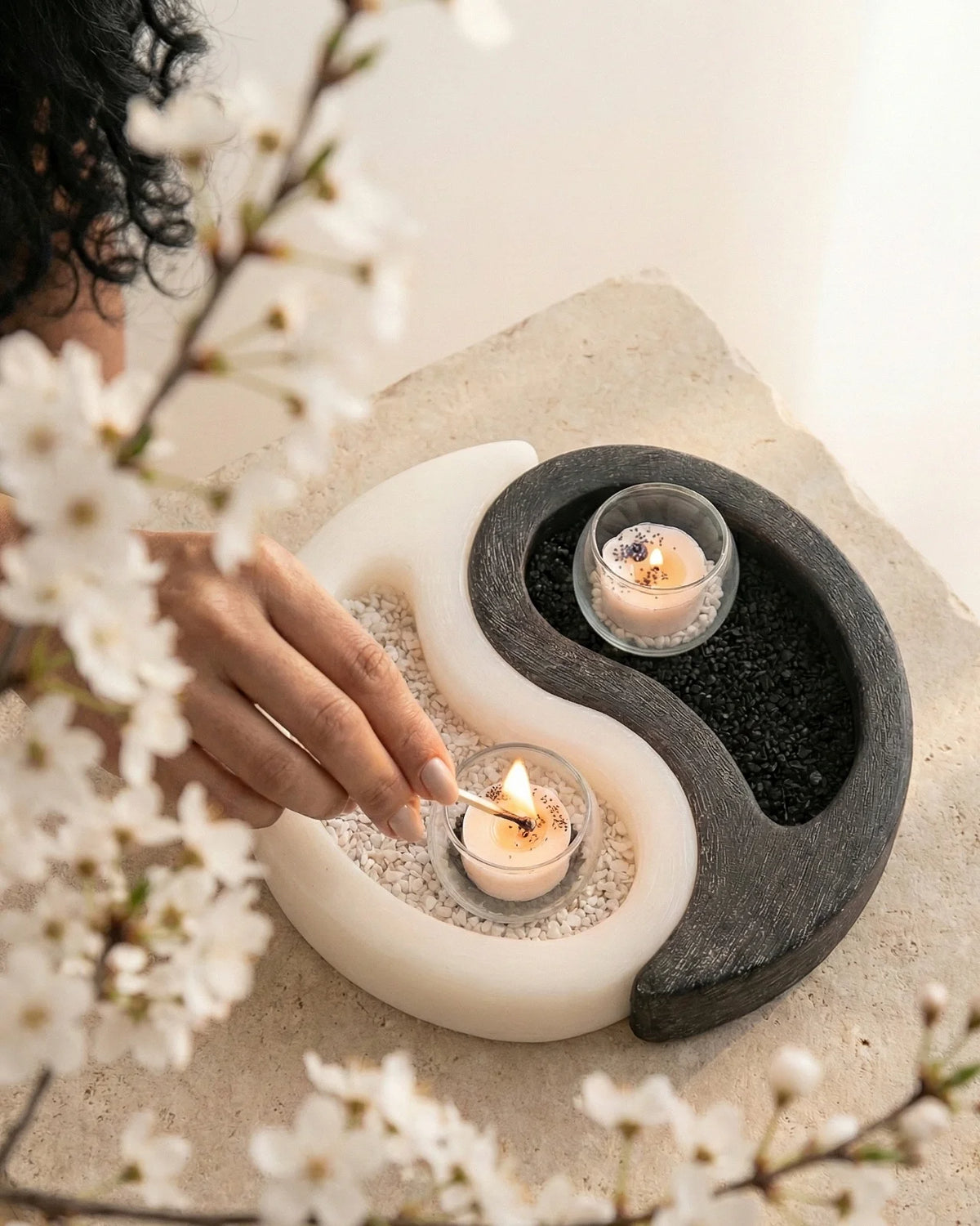 Box di cera Tao artigianale bianco e nero candela ispirata allo Yin e Yang