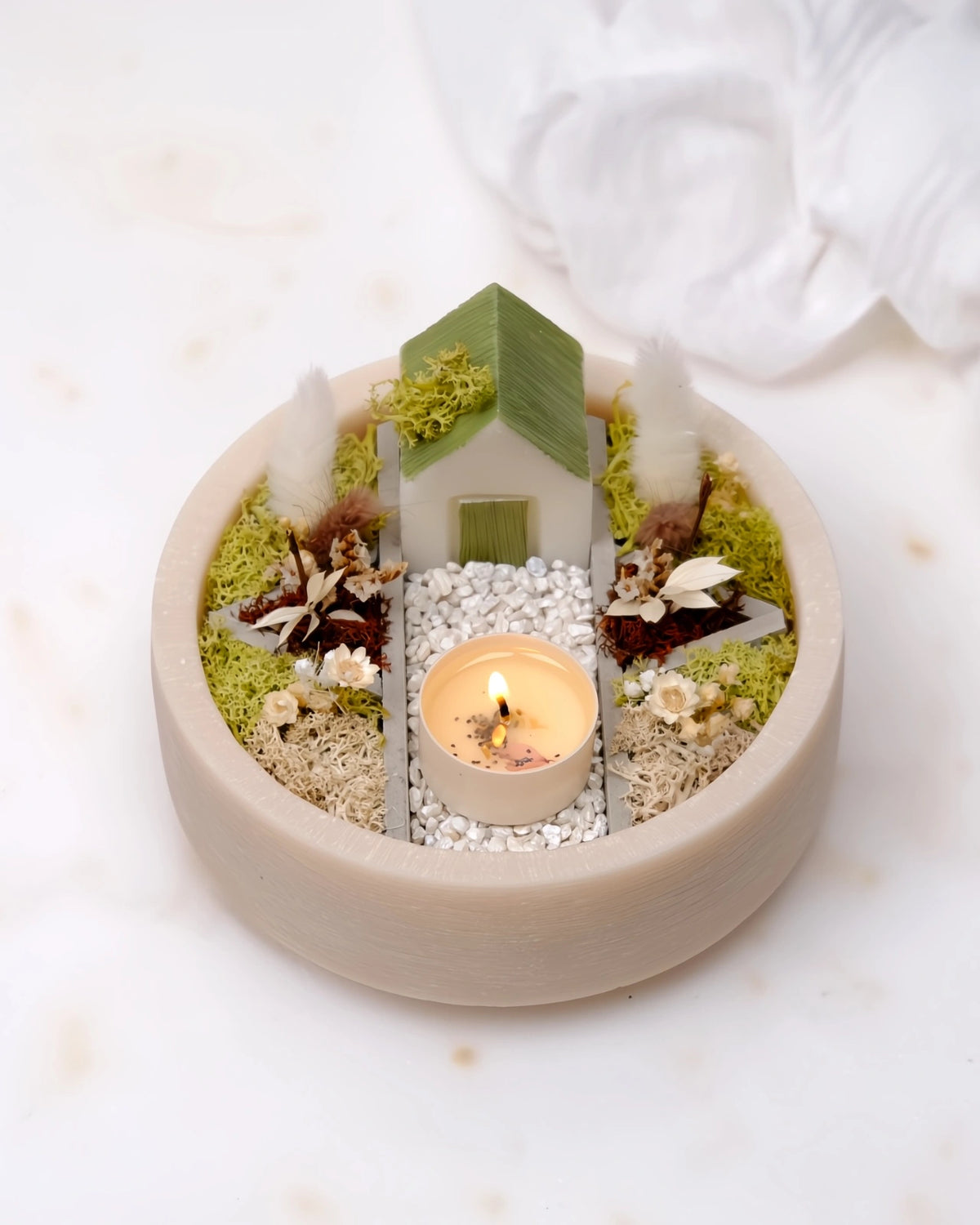 bonseki giardino zen rituale meditazione candela - vassoio tondo colore beige 