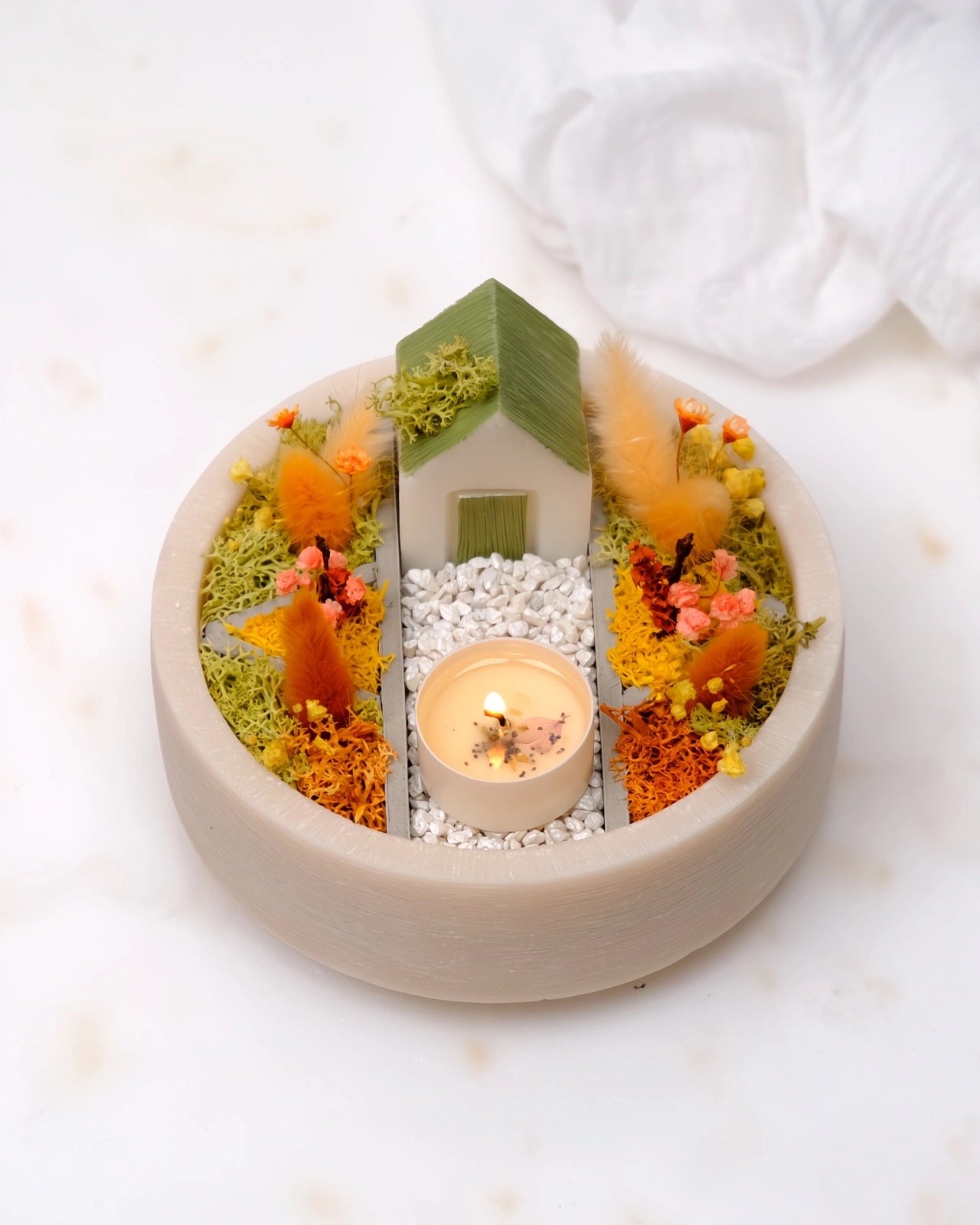 bonseki giardino zen rituale meditazione candela - vassoio tondo colore beige e arancione