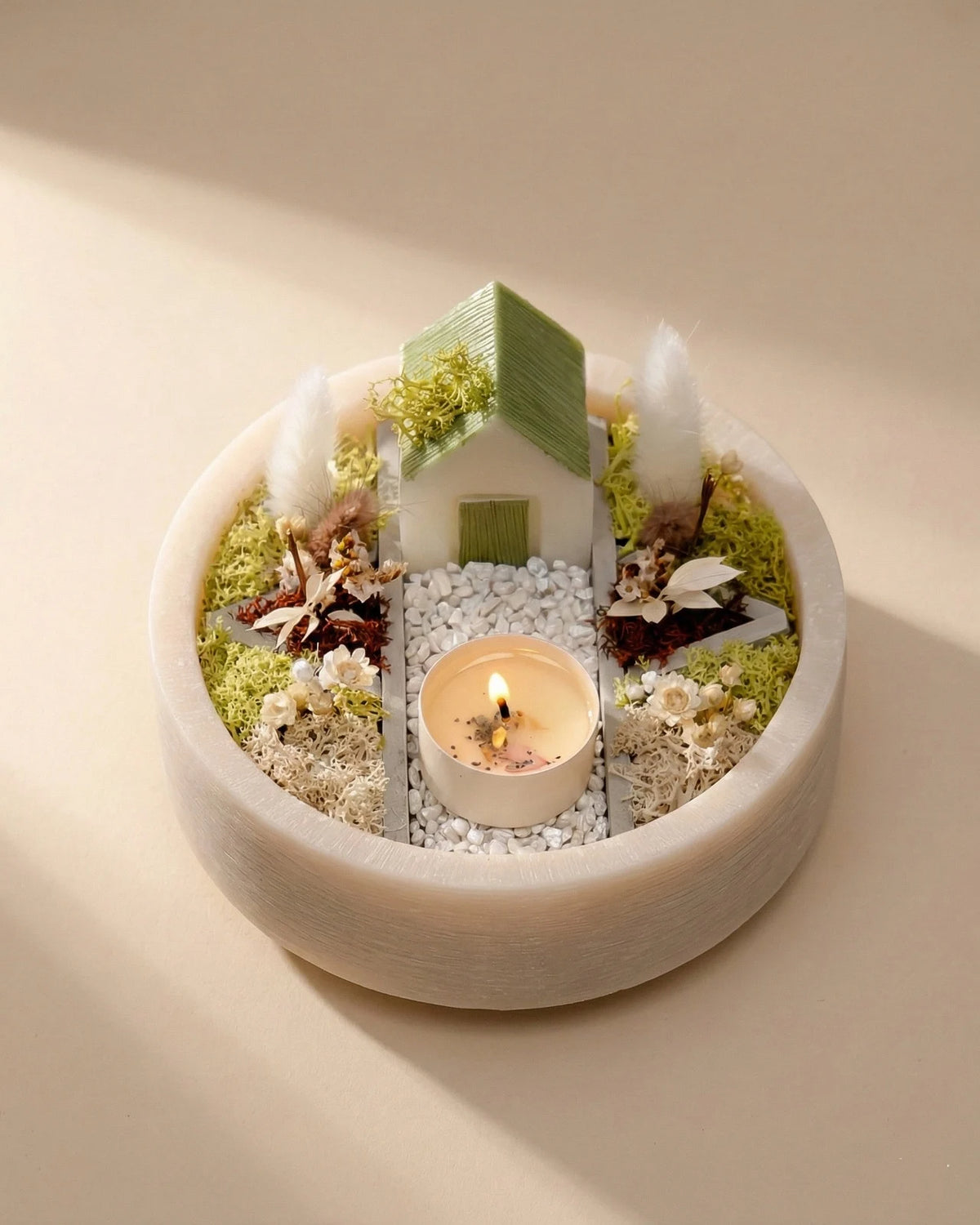 bonseki giardino zen rituale meditazione candela - vassoio tondo colore beige 