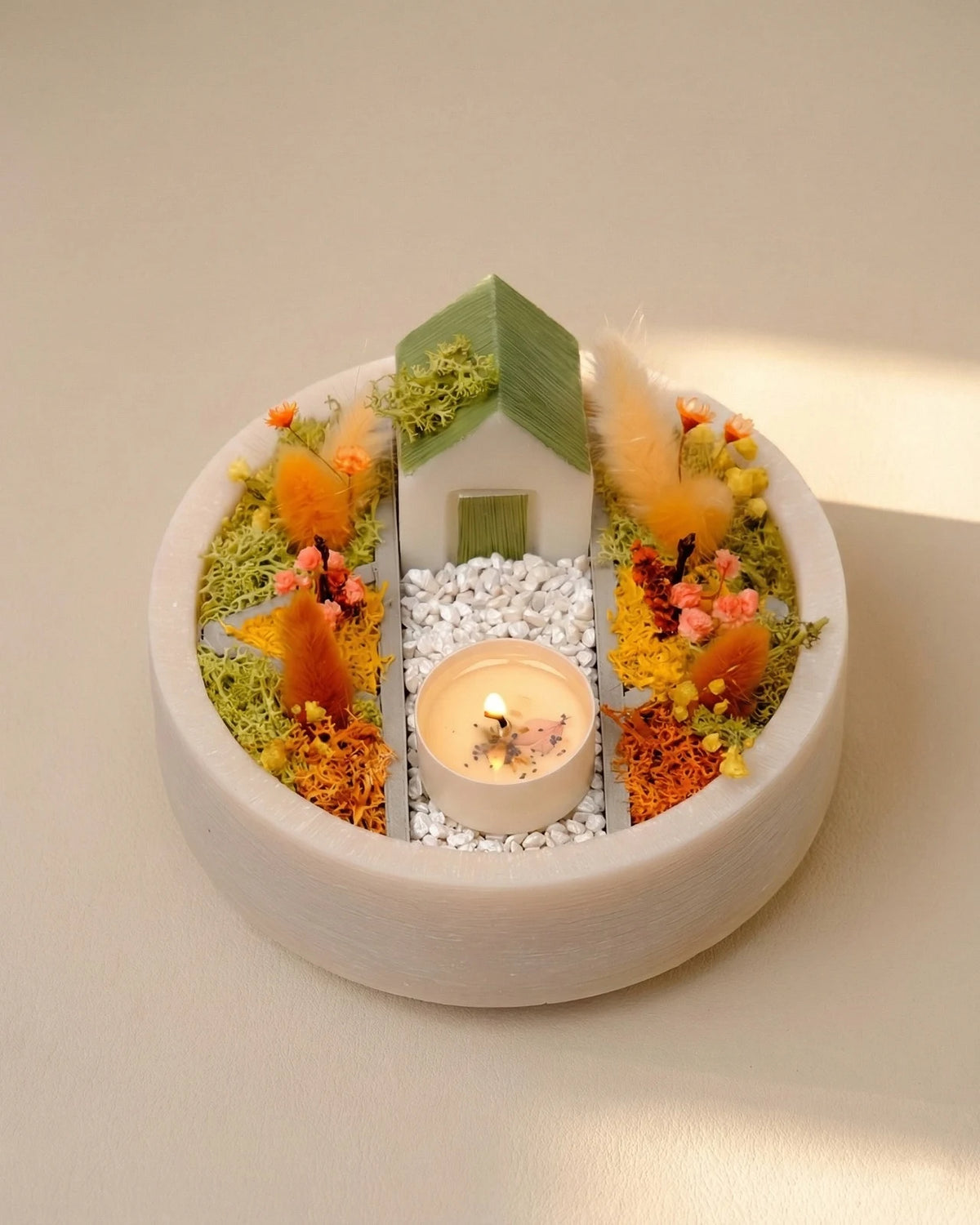 bonseki giardino zen rituale meditazione candela - vassoio tondo colore beige e arancio