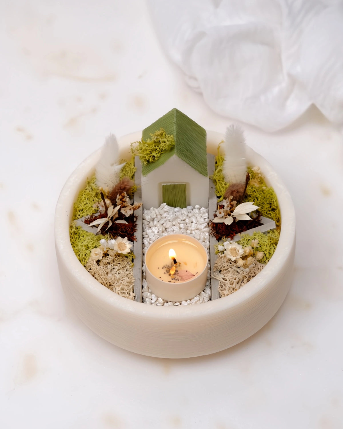 bonseki giardino zen rituale meditazione candela - vassoio tondo colore crema e beige