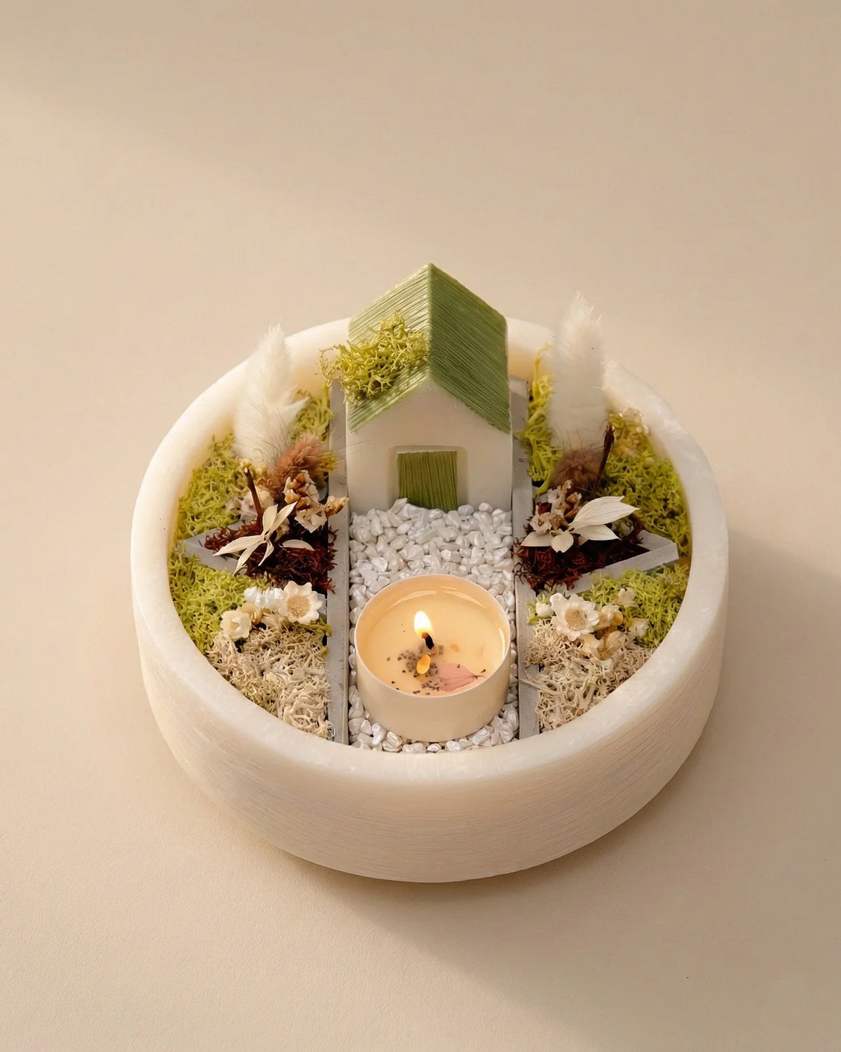 bonseki giardino zen rituale meditazione candela - vassoio tondo colore crema