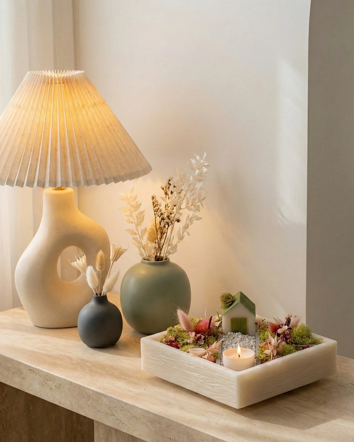 giardino zen bonseki da tavolo console di travertino ingresso elegante e caldo