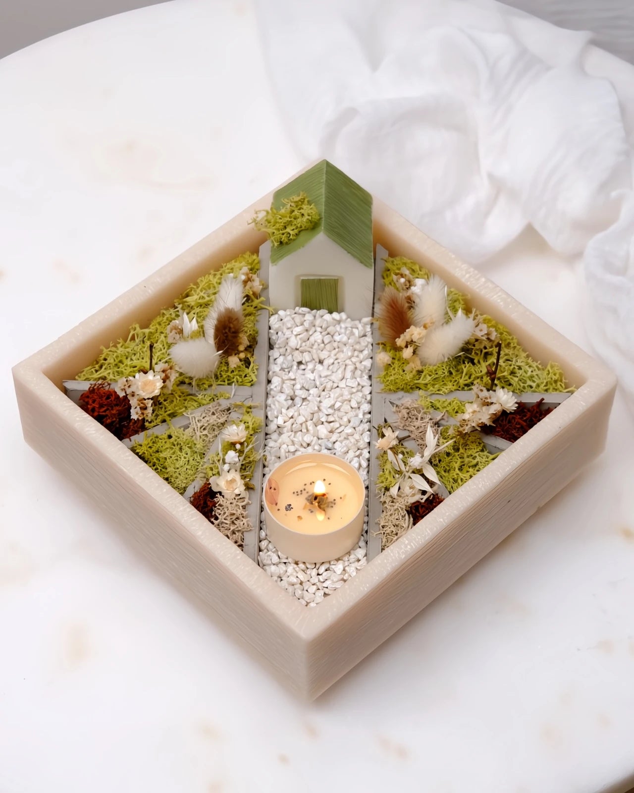 bonseki giardino zen rituale meditazione candela - vassoio quadrato colore beige