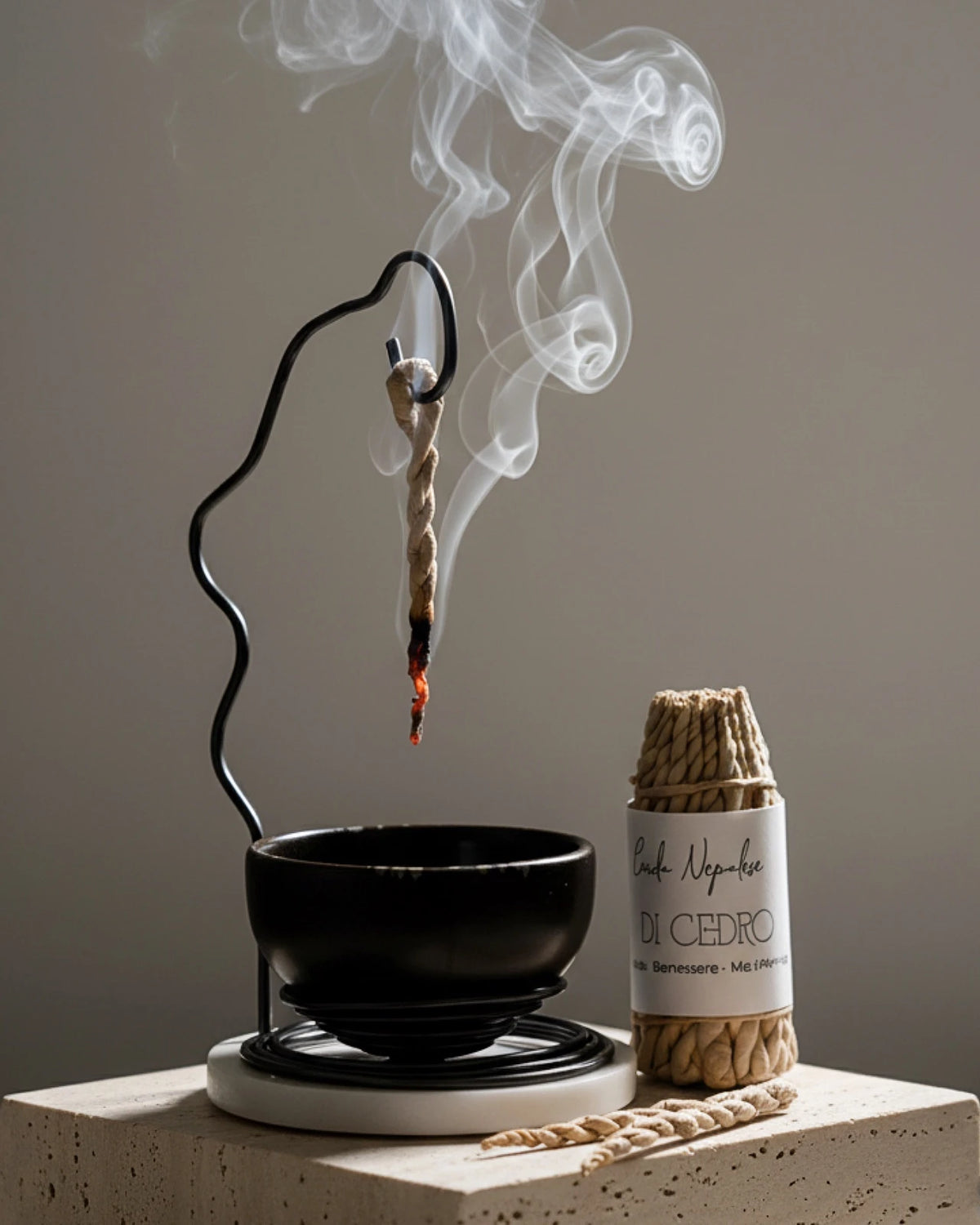 kit incensiere e incenso in corda nepalese artigianali profumo di cedro