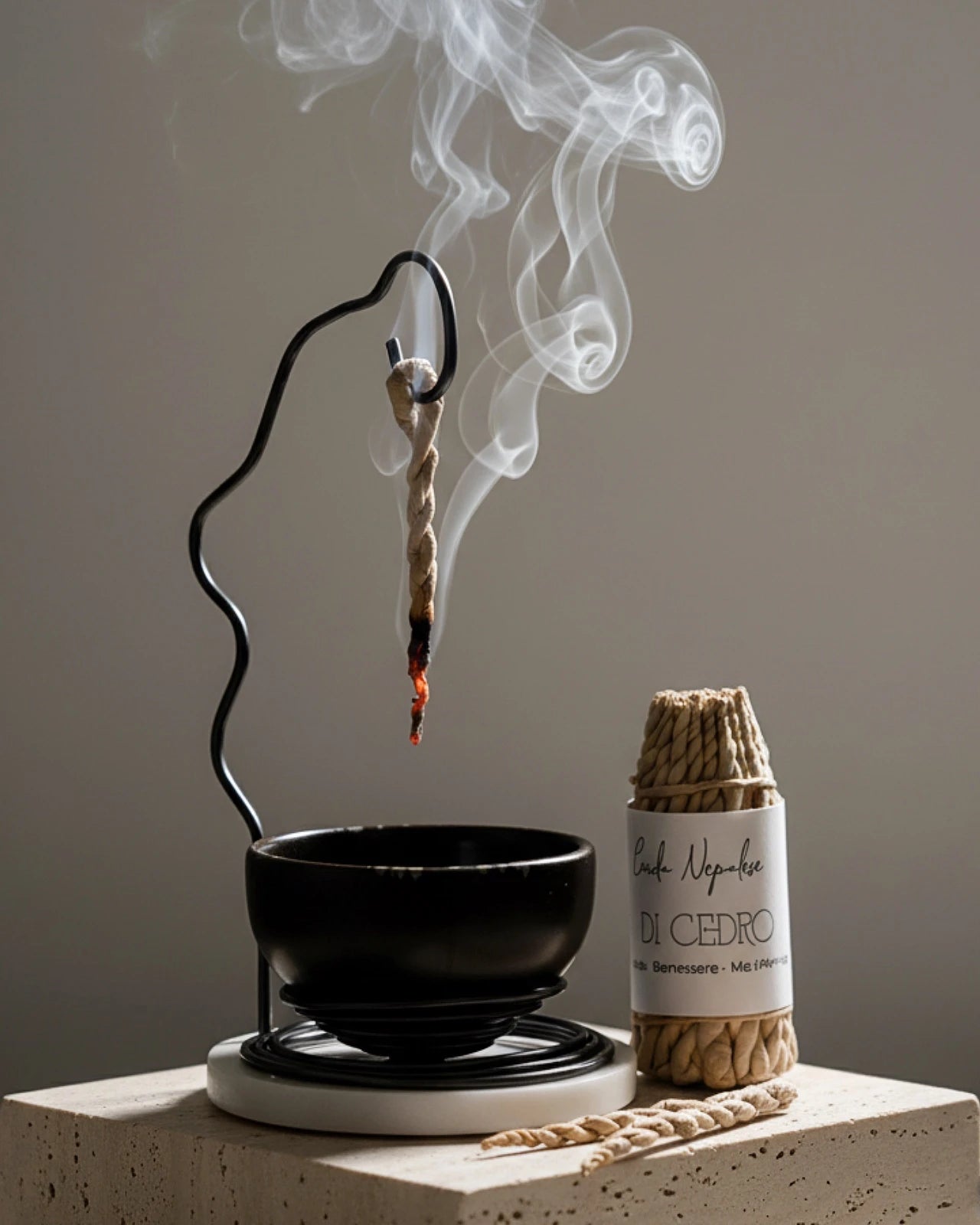 kit incensiere e incenso in corda nepalese artigianali profumo di cedro