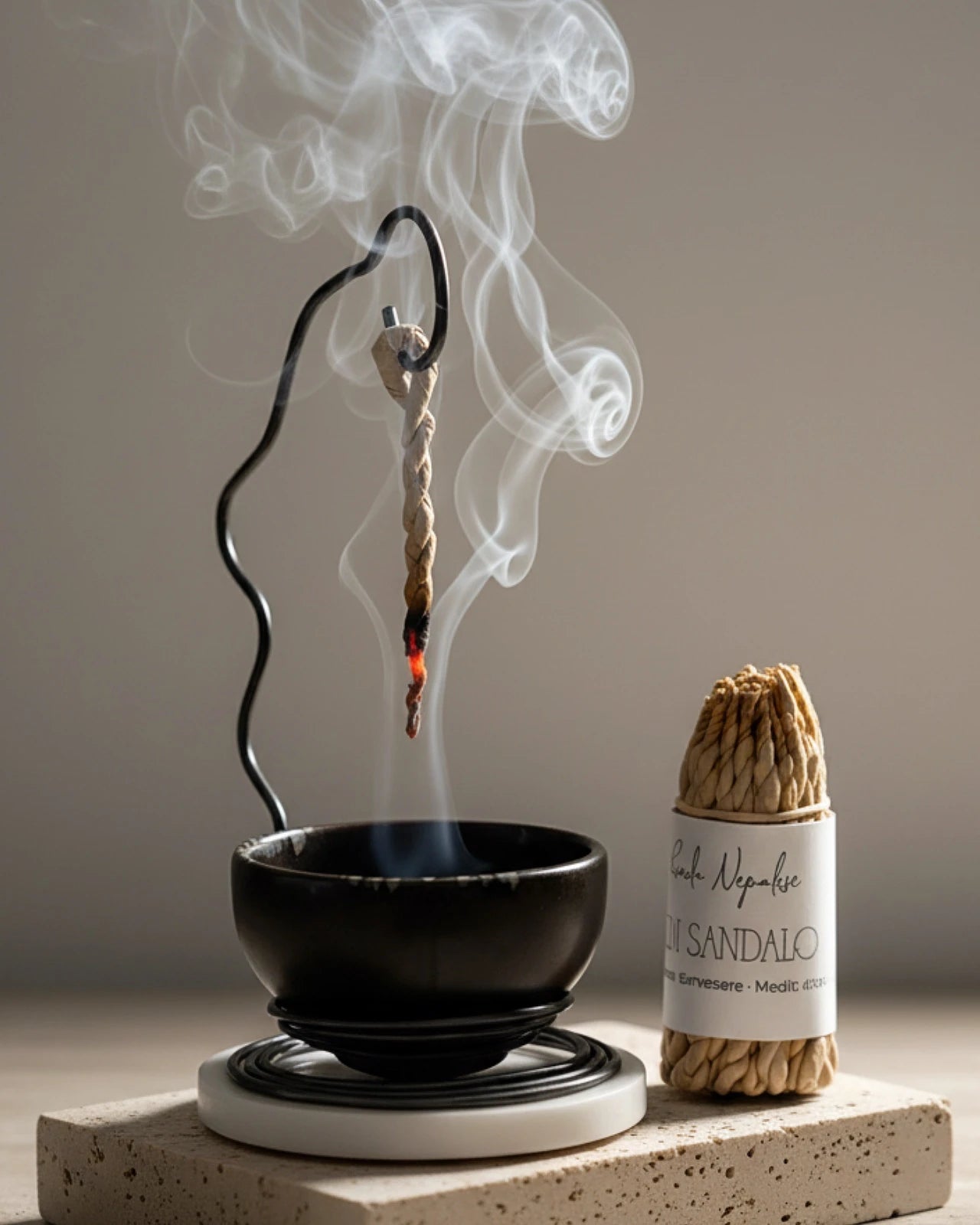 kit incensiere e incenso in corda nepalese artigianali profumo di patchouli