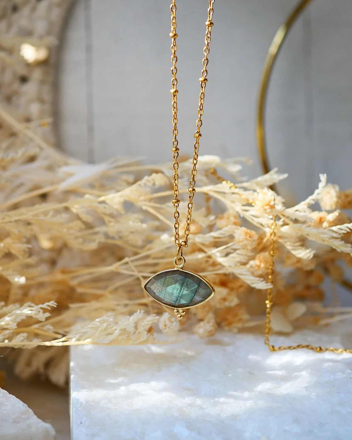 ollana artigianale made in France acciaio inossidabile placcato oro con occhio in pietra naturale labradorite - Roma