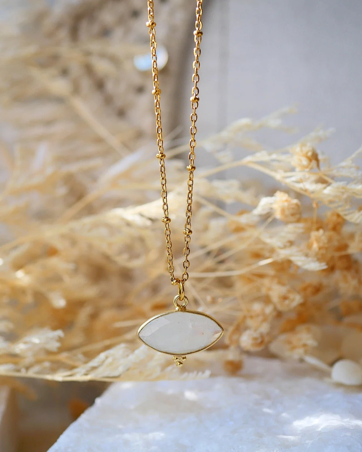 ollana artigianale made in France acciaio inossidabile placcato oro con occhio in pietra naturale pietra di luna arcobaleno - Roma