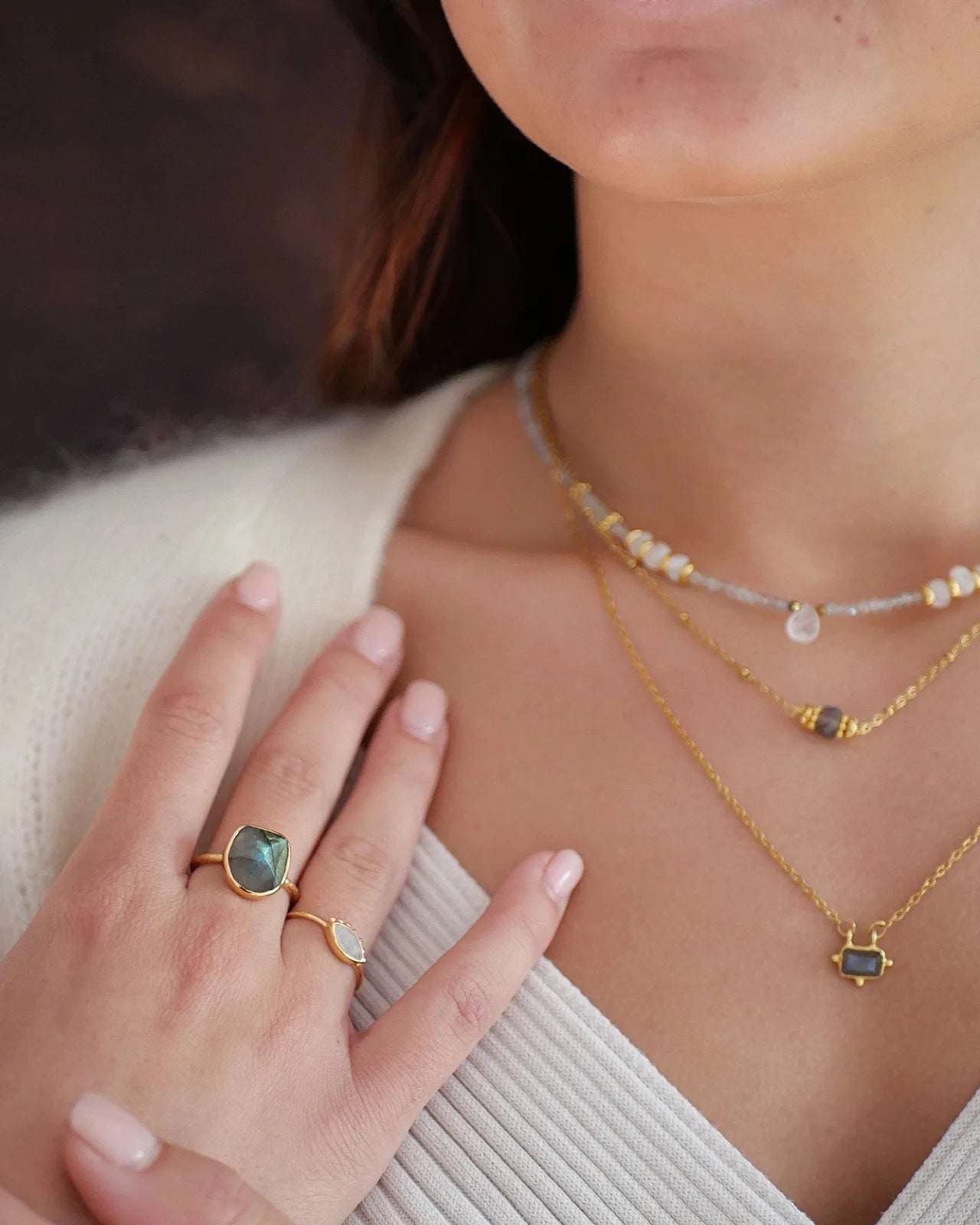 anello artigianale made in France ottone placcato oro 18k 2 micron con pietra naturale