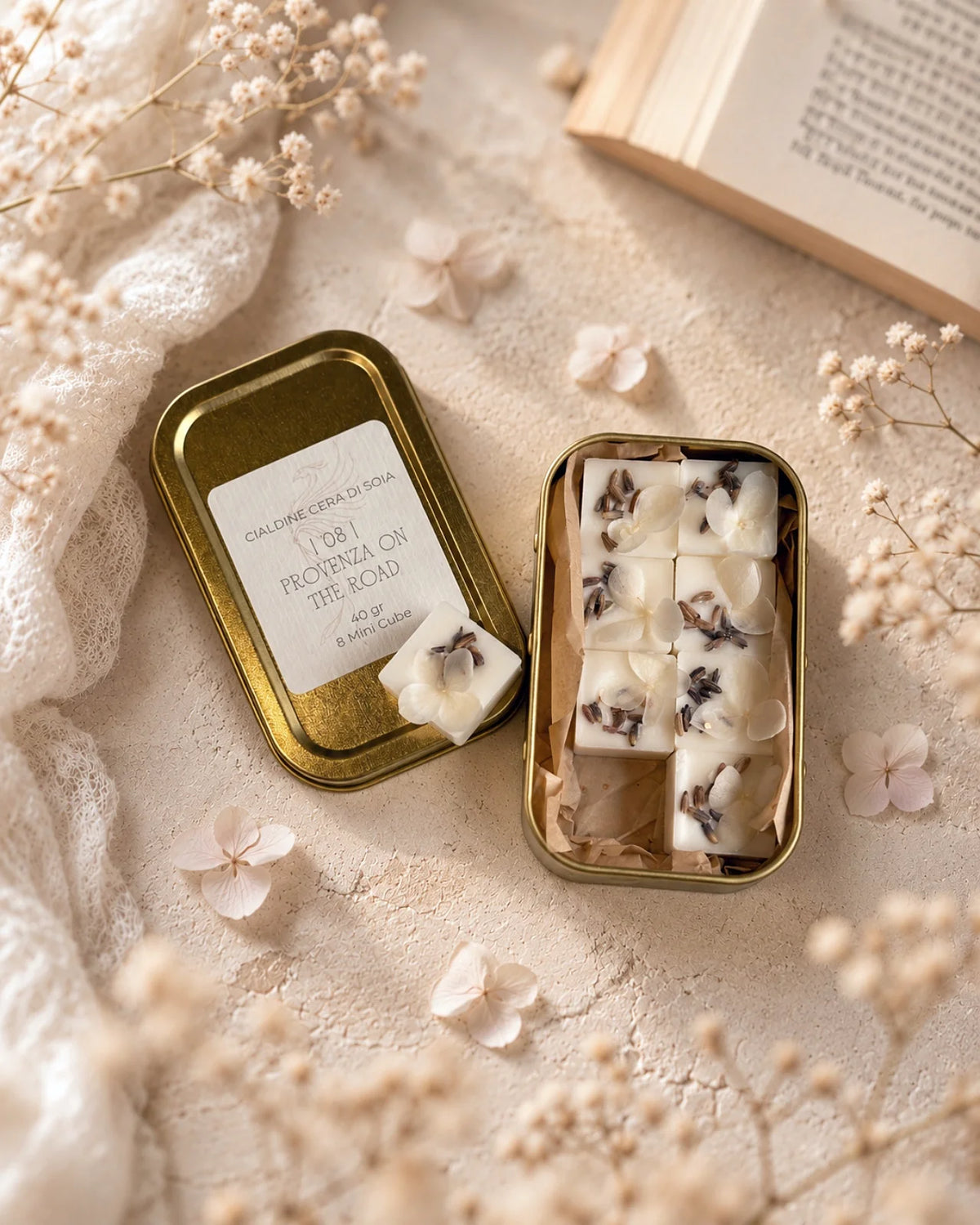 mini cialdine in cera di soia profumata | zollette tart per brucia essenze - artigianali e Made in Italy | Profumo lavanda, erbe aromatiche, artemisia