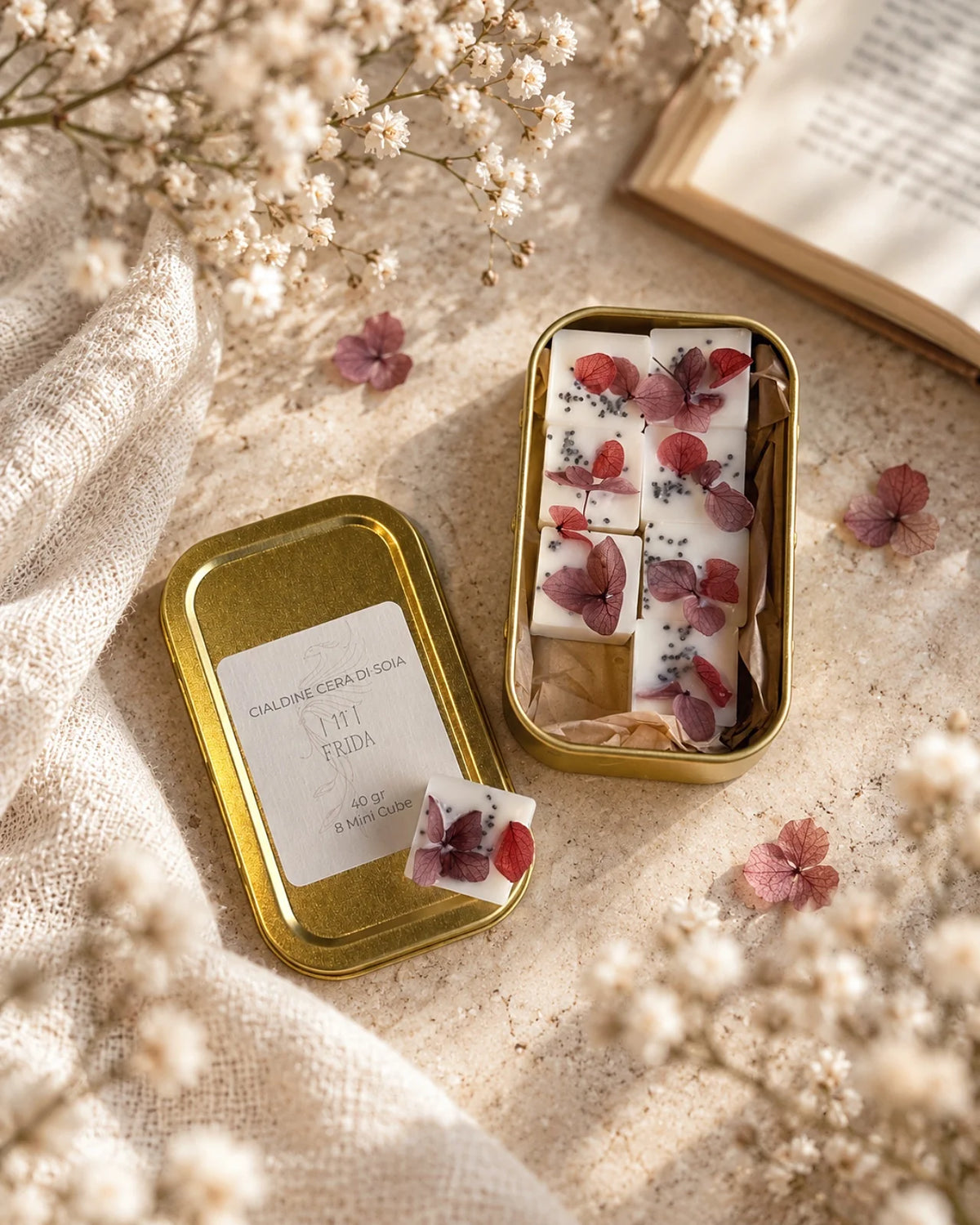 mini cialdine in cera di soia profumata | zollette tart per brucia essenze - artigianali e Made in Italy | Profumo bacche rosa, pera zuccherata, gelsomino sambac, osmanto
