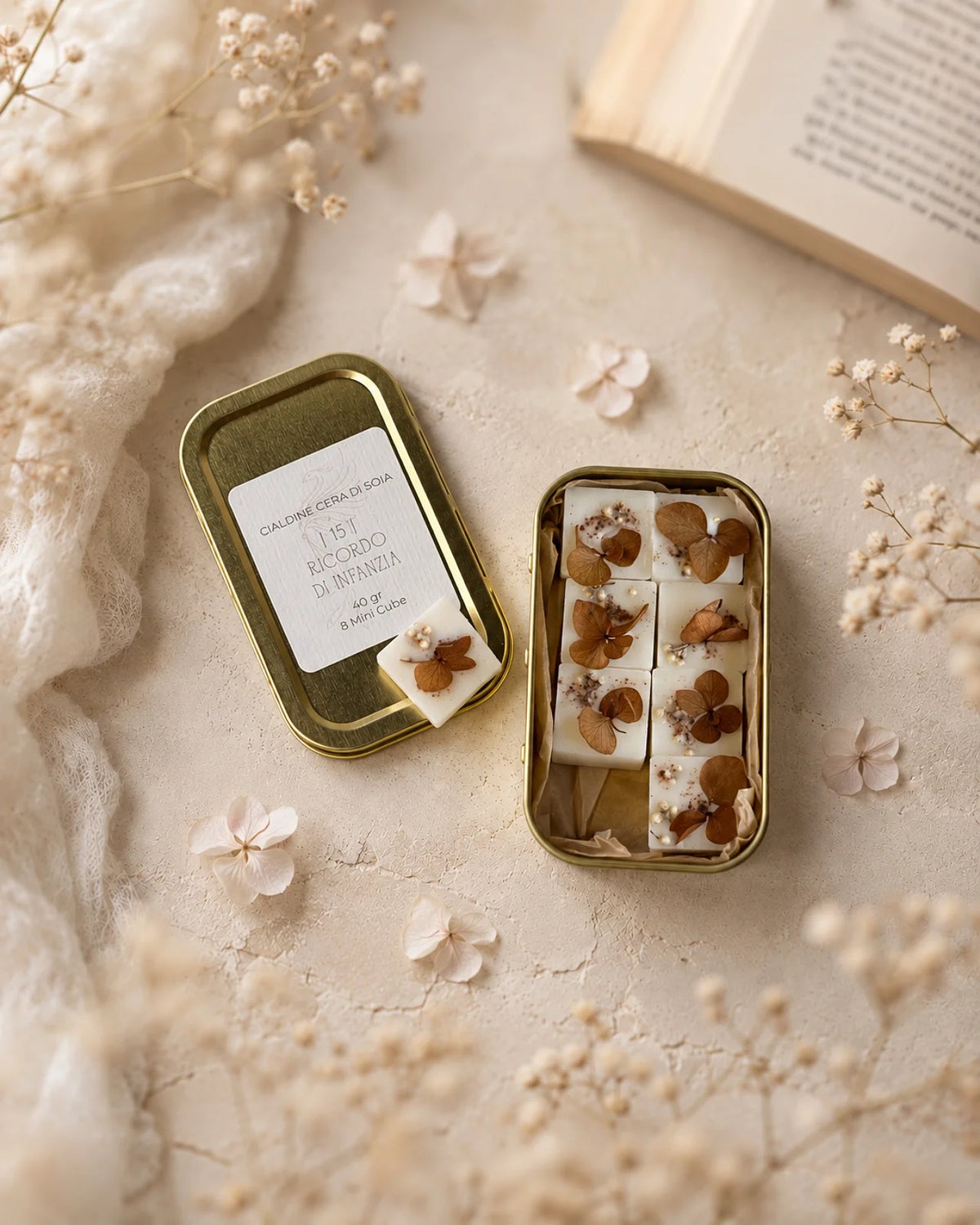 mini cialdine in cera di soia profumata | zollette tart per brucia essenze - artigianali e Made in Italy | Profumo cannella, mela, chiodi di garofano, vaniglia burrosa