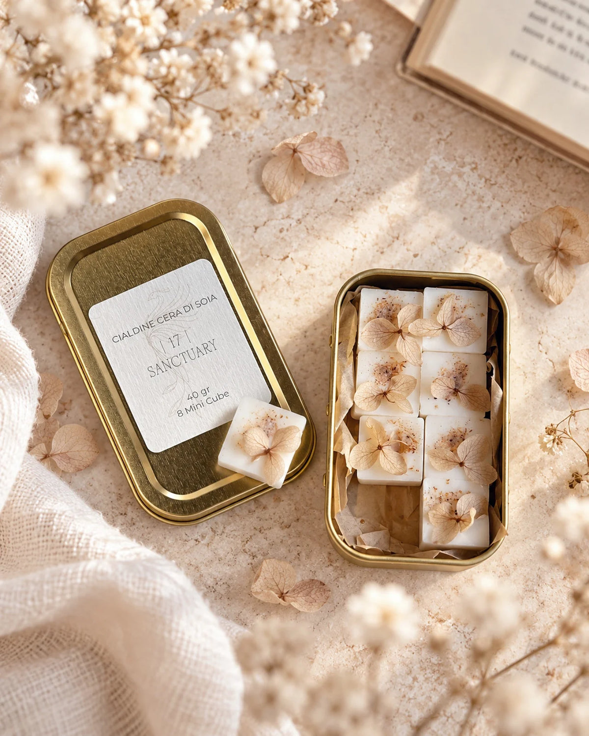 mini cialdine in cera di soia profumata | zollette tart per brucia essenze - artigianali e Made in Italy | Profumo mirra, palo santo, cedro, ambra