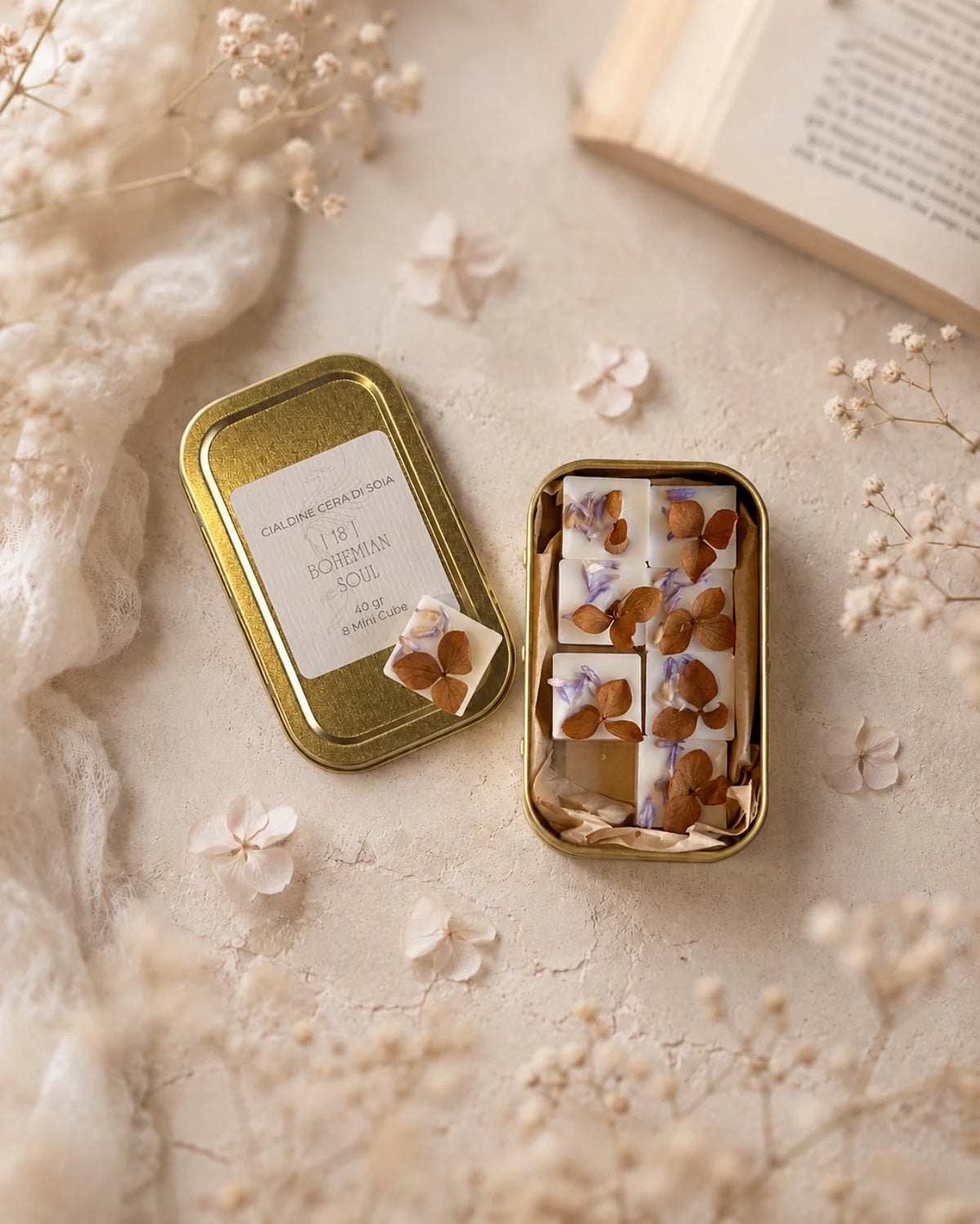 mini cialdine in cera di soia profumata | zollette tart per brucia essenze - artigianali e Made in Italy | Profumo pepe rosa, prugna, patchouli, rosa