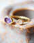anello artigianale regolabile ottone placcato oro 18k 2 micron Made in France con pietra naturali ametista e pietra di luna arcobaleno - Roma
