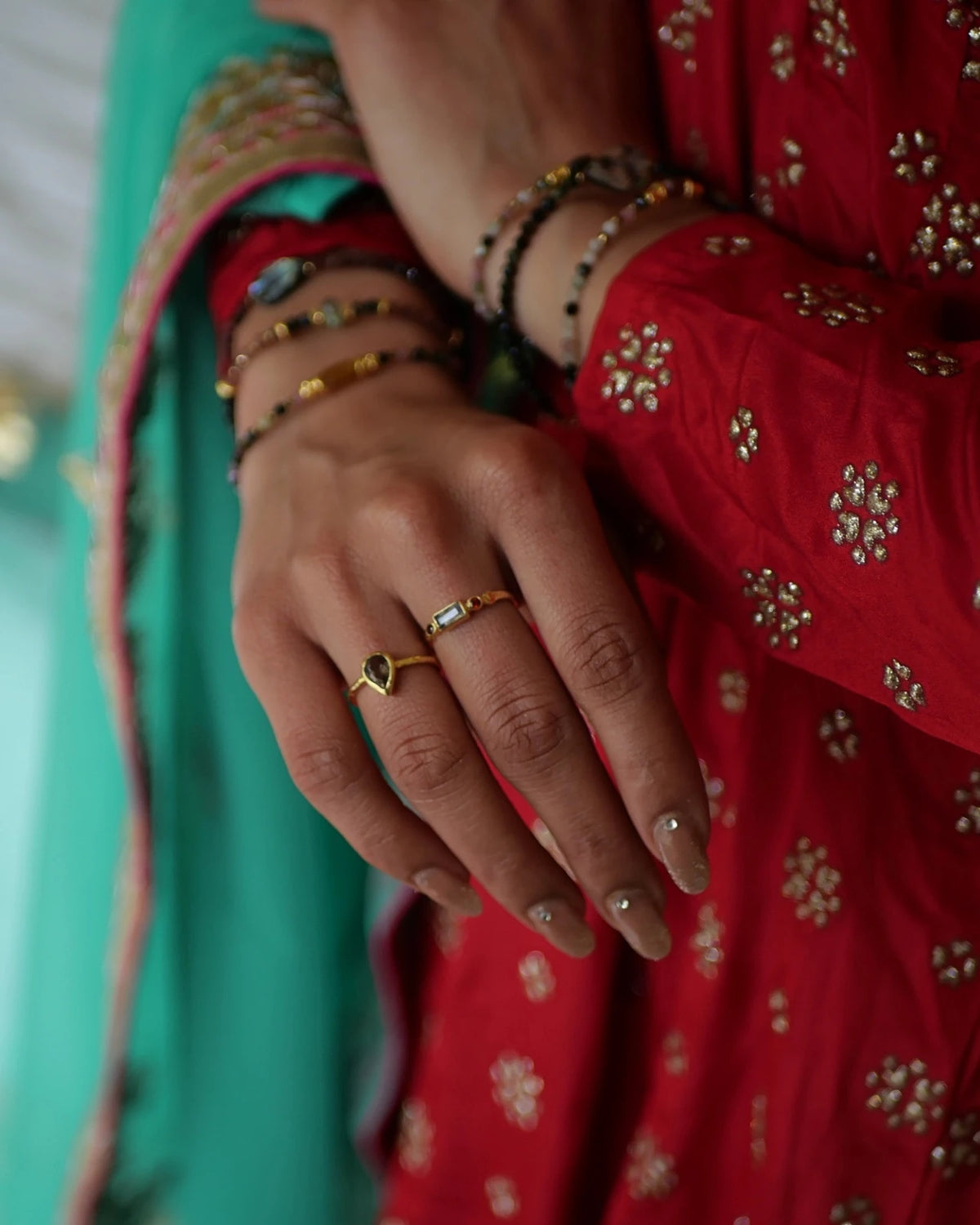 anello artigianale regolabile ottone placcato oro 18k 2 micron Made in France con pietra naturali - Roma