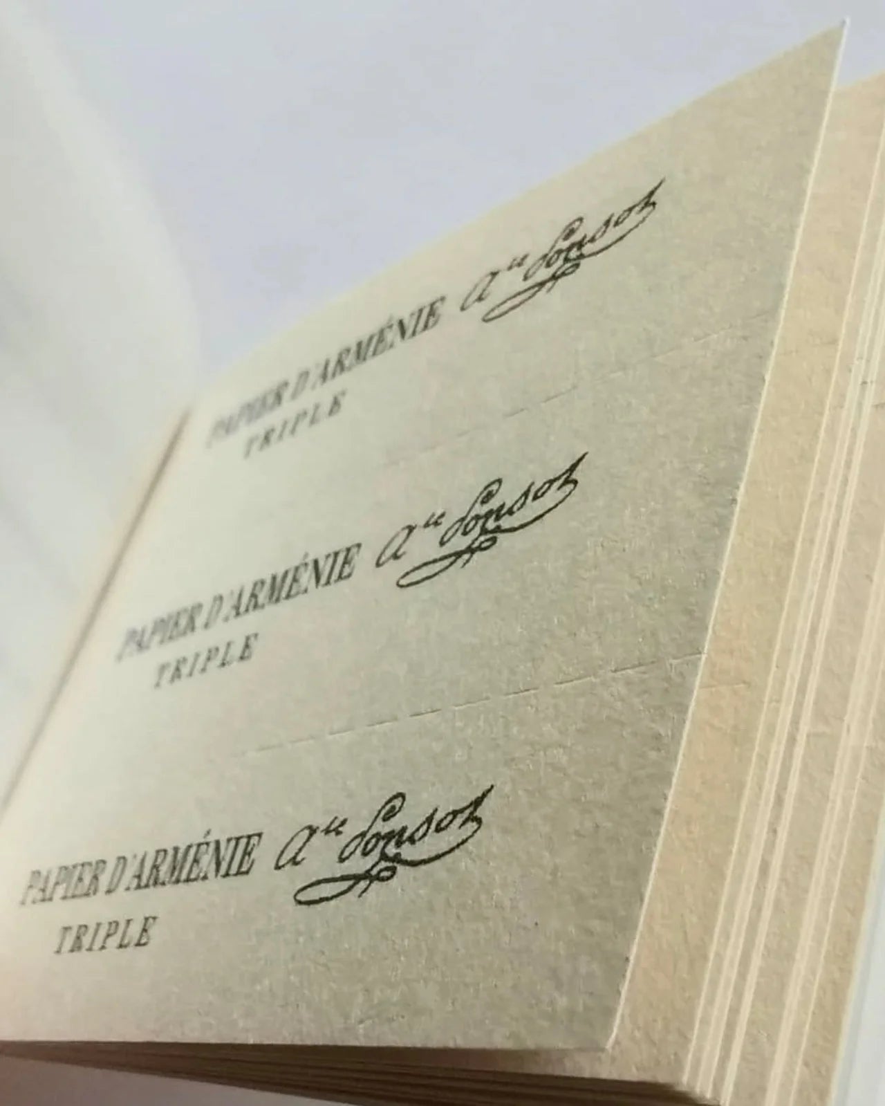 Il Piccolo Quaderno Papier d’Arménie®: libretto con lamelle di carta profumata da bruciare profumata al benzoino | dettaglio lamelle 
