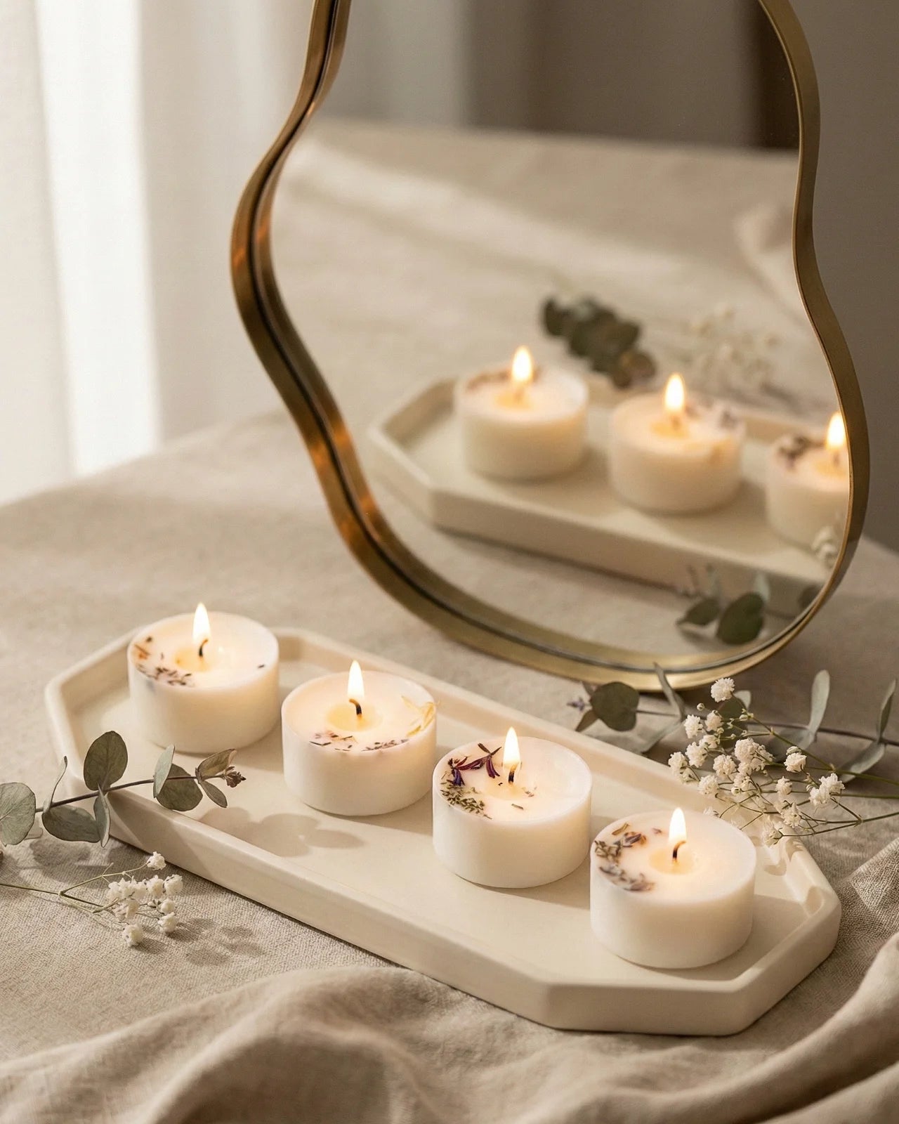 Piccole candeline profumate tealight in contenitore di PLA biodegradabile e sostenibile - pura cera di soia 100% vegetale - made in italy a Roma 