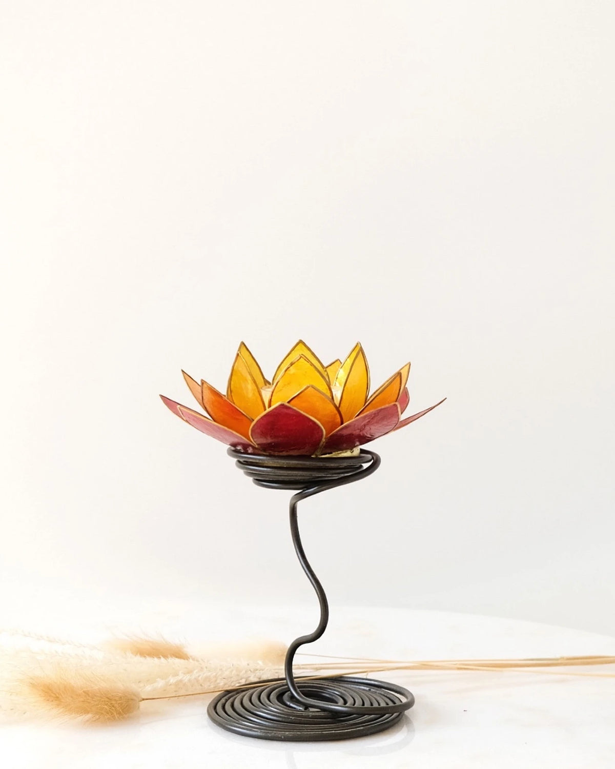 Puro: portacandele a forma di fior di loto in conchiglia con stelo colore arancio 3 colori