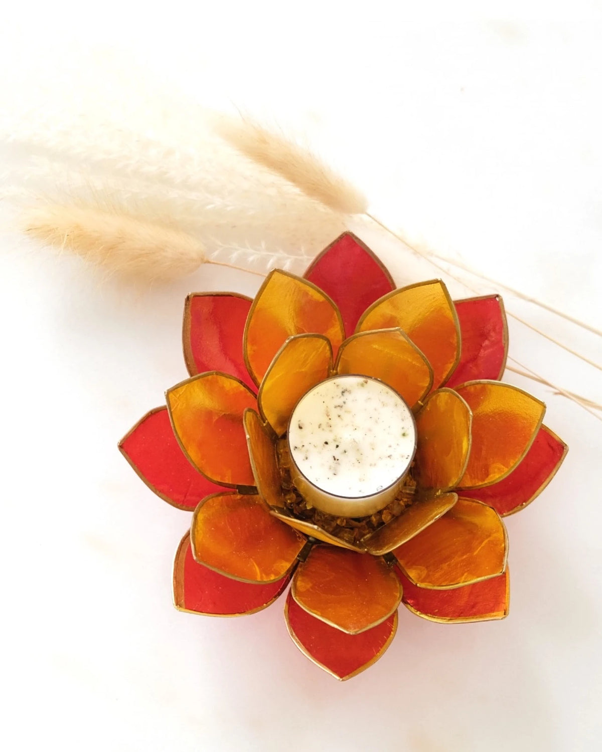 Puro: portacandele a forma di fior di loto in conchiglia colore arancio 3 colori