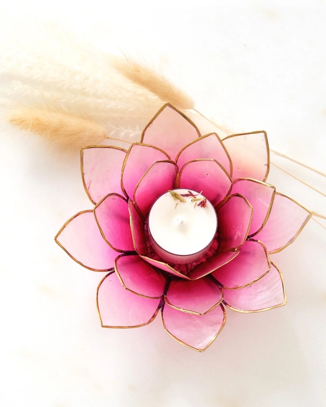Puro: portacandele a forma di fior di loto in conchiglia colore fucsia