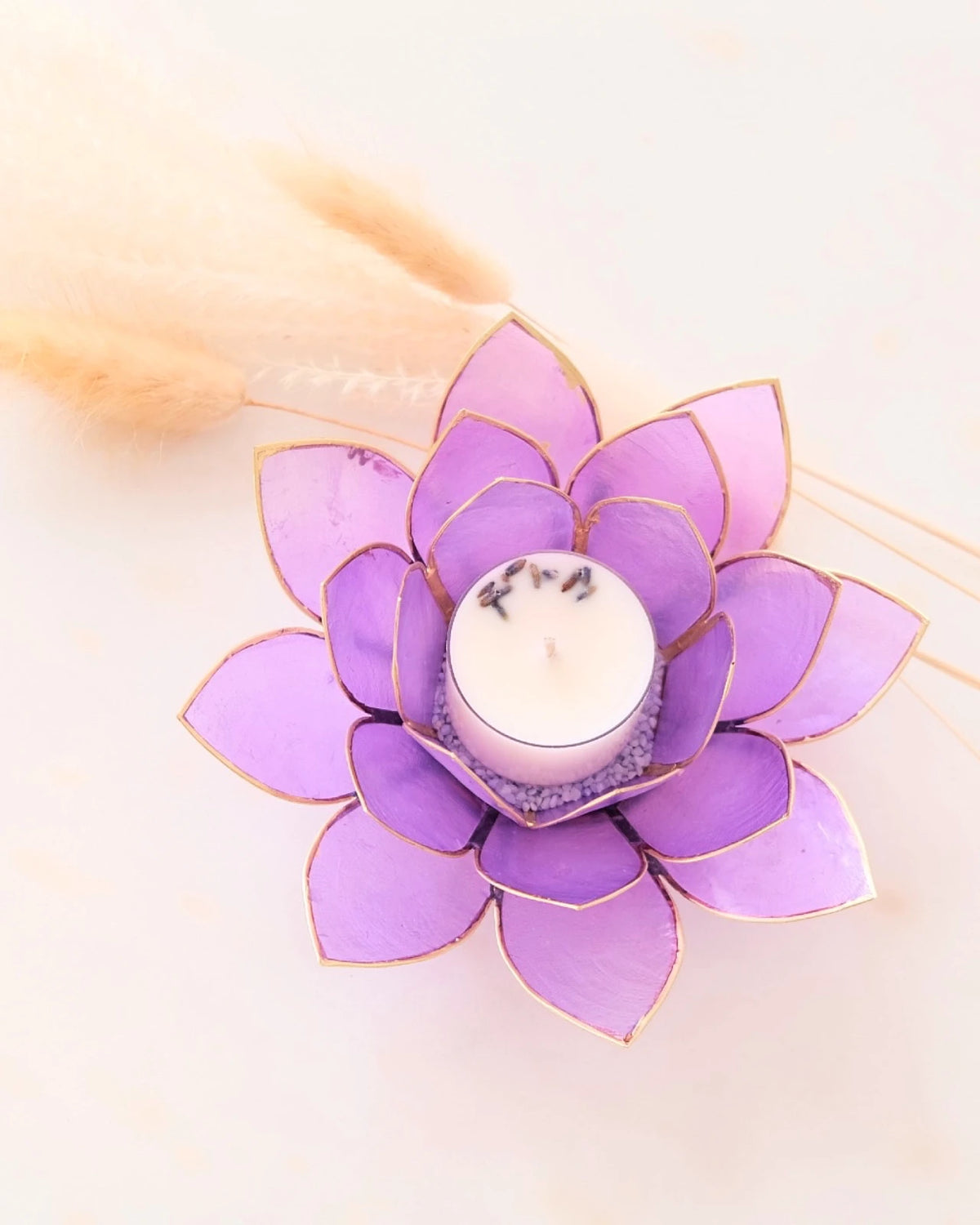Puro: portacandele a forma di fior di loto in conchiglia colore lilla