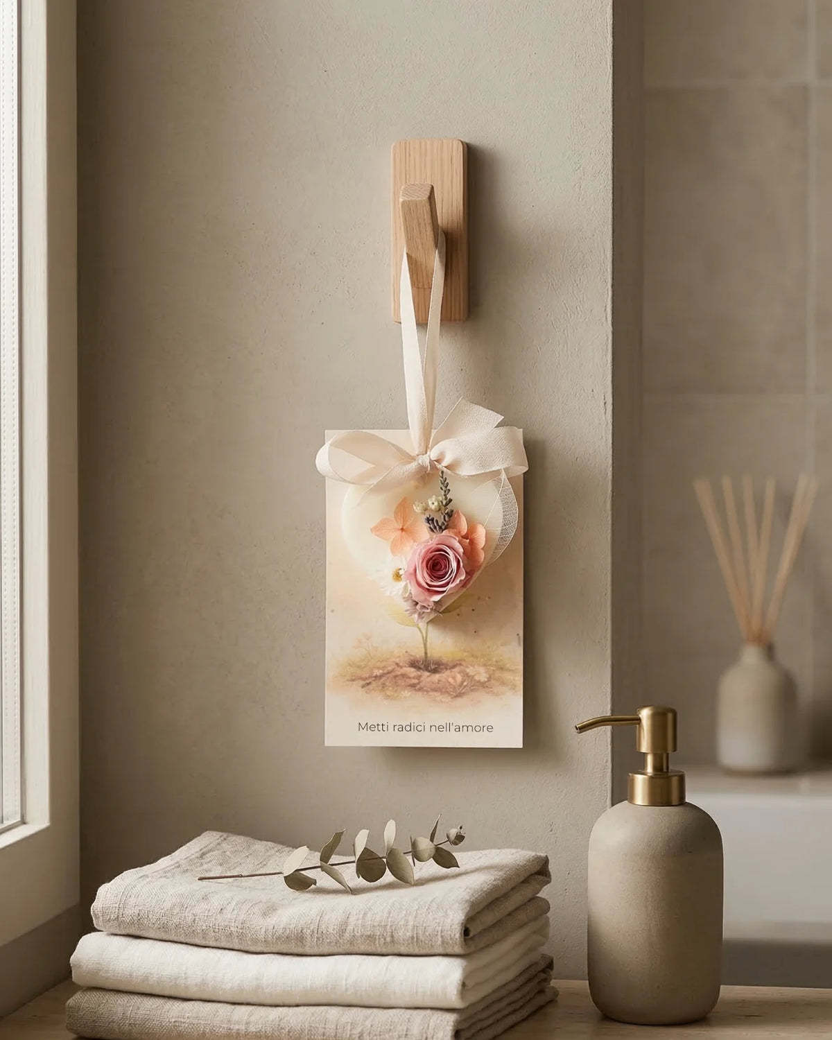 Profumatore naturale Radici - Tavoletta in cera di soia con composizione botanica appesa in bagno per profumare ambiente - Io Sono La Luce