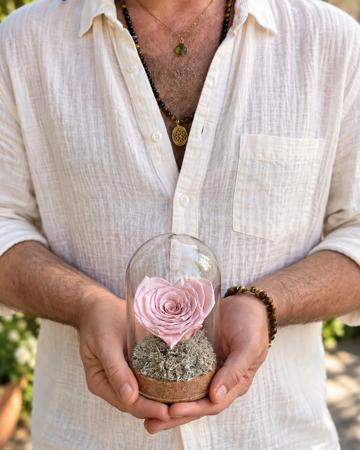 Recordaris | Rosa Stabilizzata a Forma di Cuore in Campana di Vetro