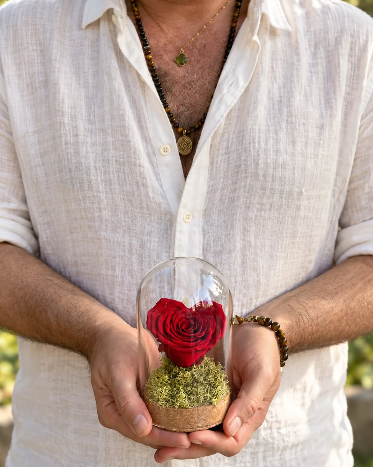 Recordaris | Rosa Stabilizzata a Forma di Cuore in Campana di Vetro