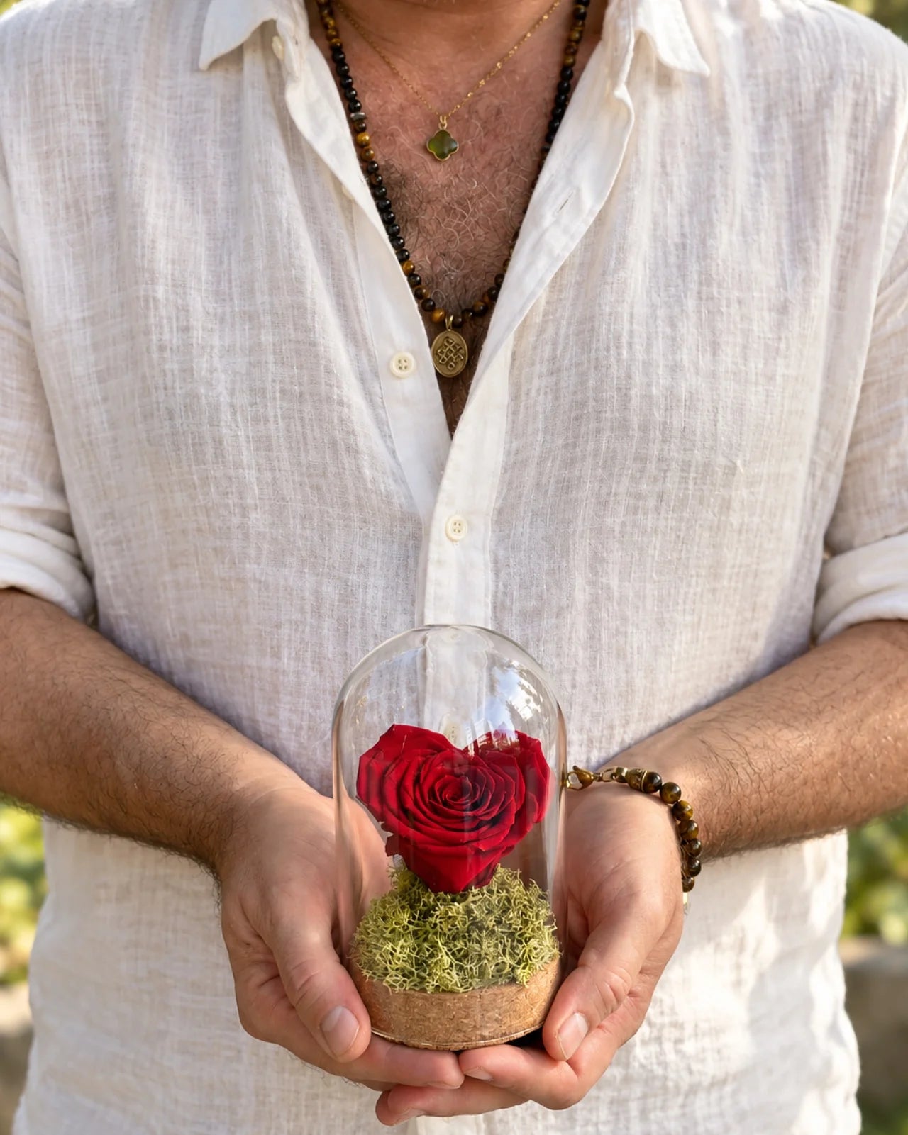 Recordaris | Rosa Stabilizzata a Forma di Cuore in Campana di Vetro