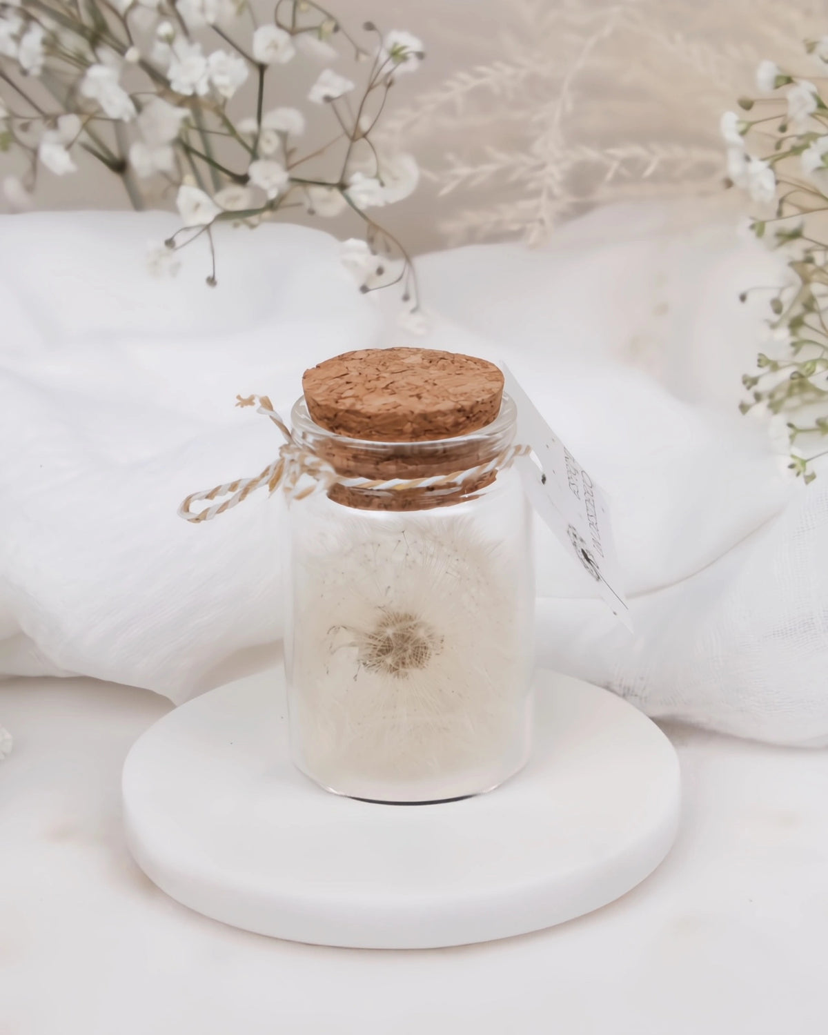 Make a Wish | Fiore Soffione in Ampolla di Vetro e Sughero