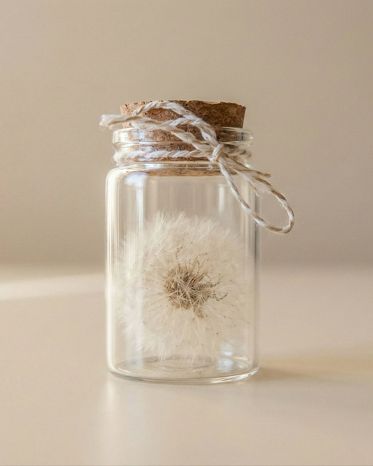soffione stabilizzato in ampolla di vetro con tappo di sughero - fiore dente di leone dandelion | Fiore dei desideri eterno | Roma