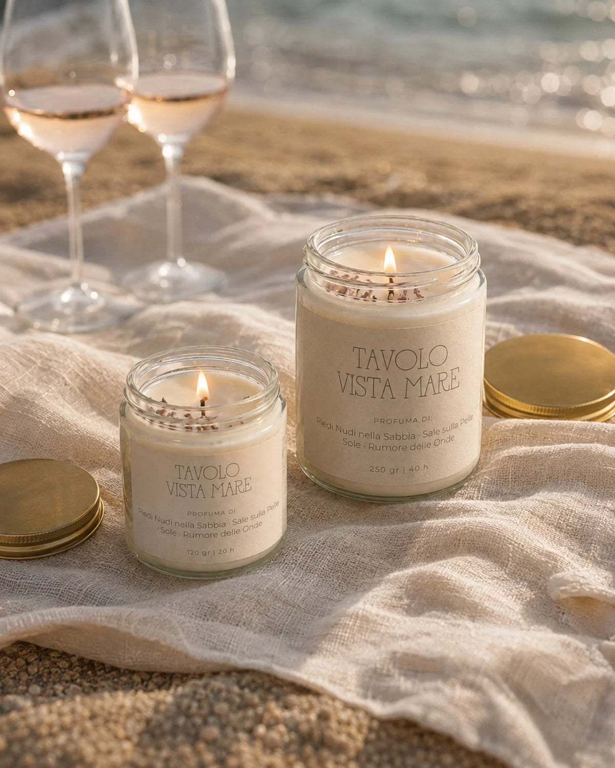 Collezione Stop al Tempo: candele per rituali di slow living e per rallentare il tempo | Tavolo Vista Mare