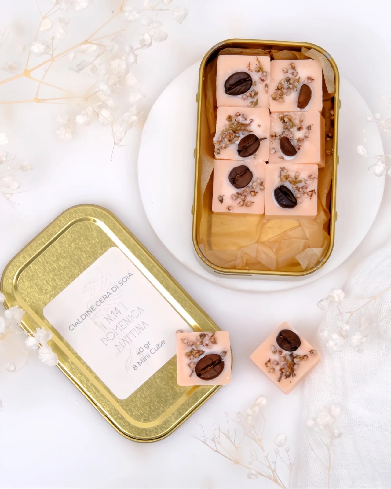 tartine profumate in pura cera di soia al profumo di caffè cornetti e domenica mattina