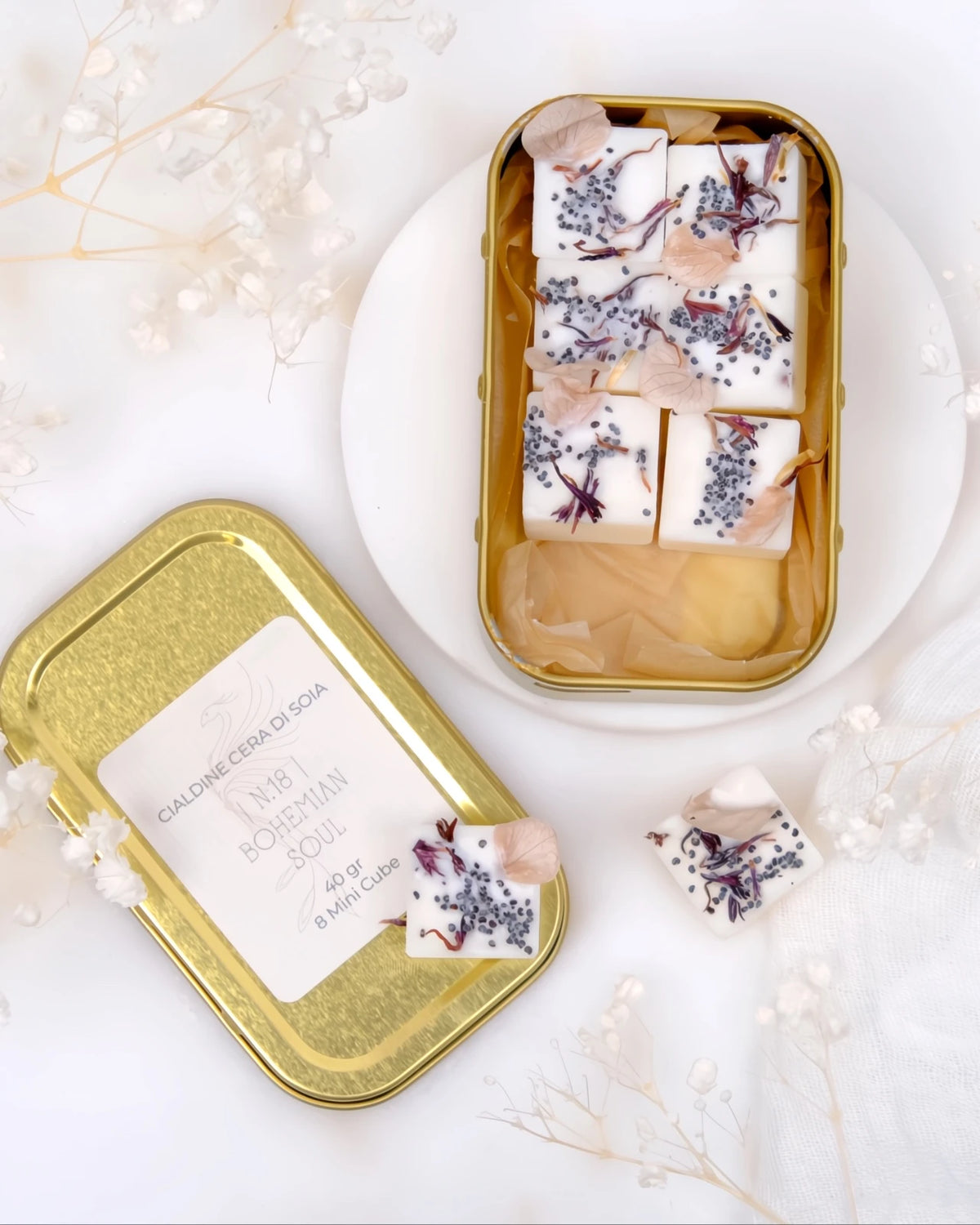 tartine profumate in pura cera di soia al profumo di prugna e patchouli