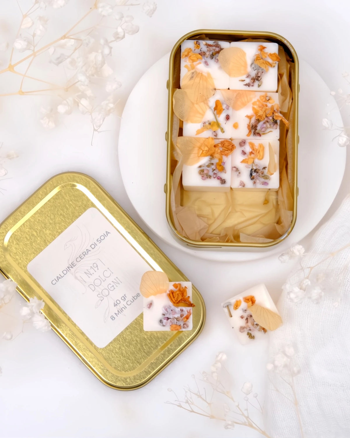 tartine profumate in pura cera di soia al profumo di dolci sogni lino e camomilla