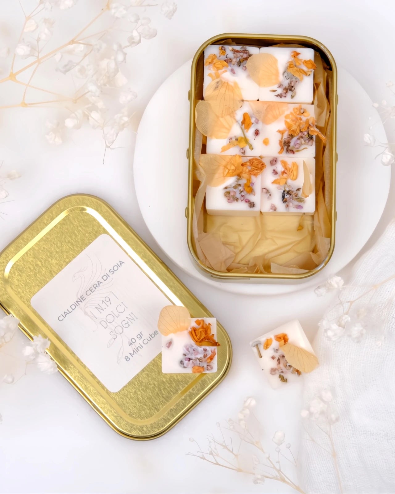 tartine profumate in pura cera di soia al profumo di dolci sogni lino e camomilla