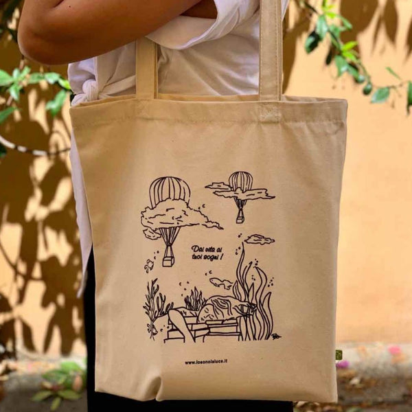 Tote Bag: Shopper in Cotone Organico con Stampa Io Sono La Luce